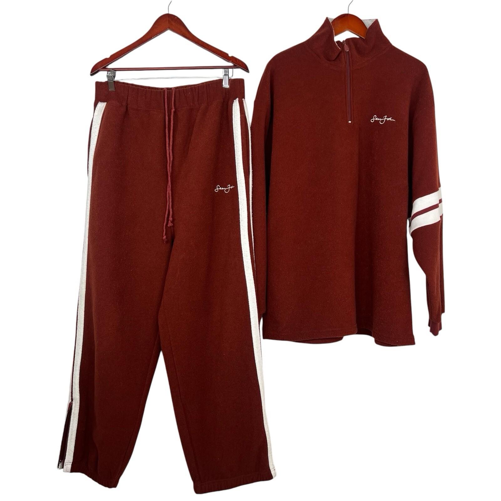 Sean John Vtg Track Pant Suit Set XL Maroon Fleece Half Zip Athleisure Y2K 2PC