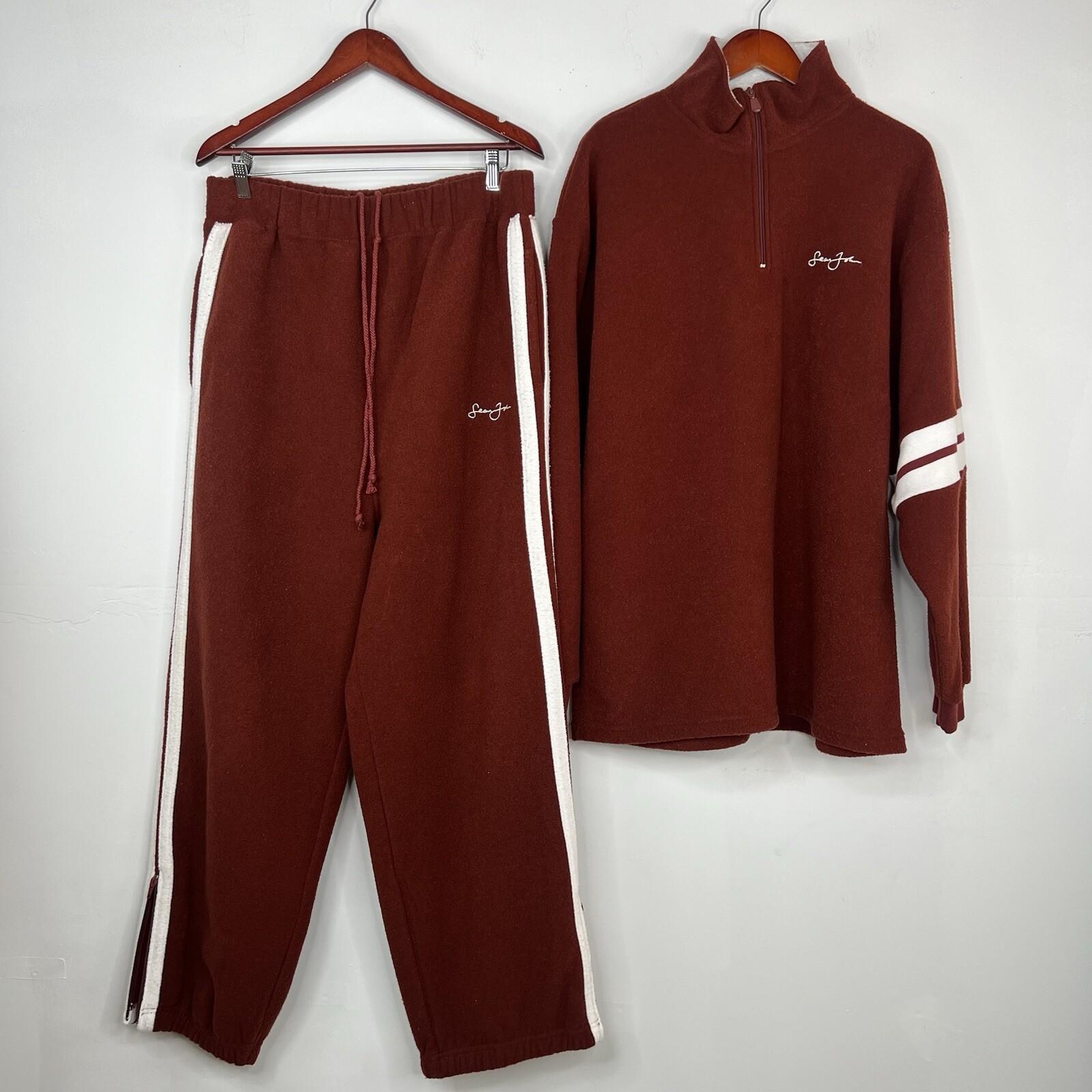 Sean John Vtg Track Pant Suit Set XL Maroon Fleece Half Zip Athleisure Y2K 2PC