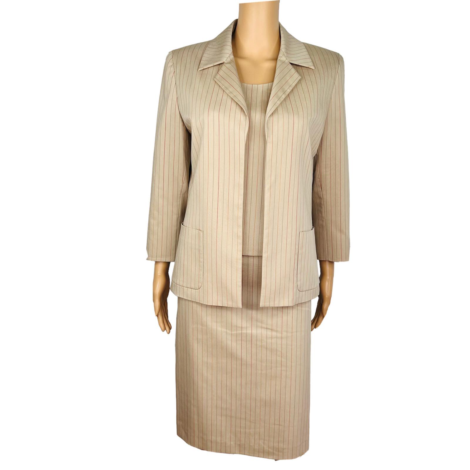 10-1481.jpg KASPER 3PC Tortilla Striped Polyester Stretchy Viscose Skirt Suit Top Size 6