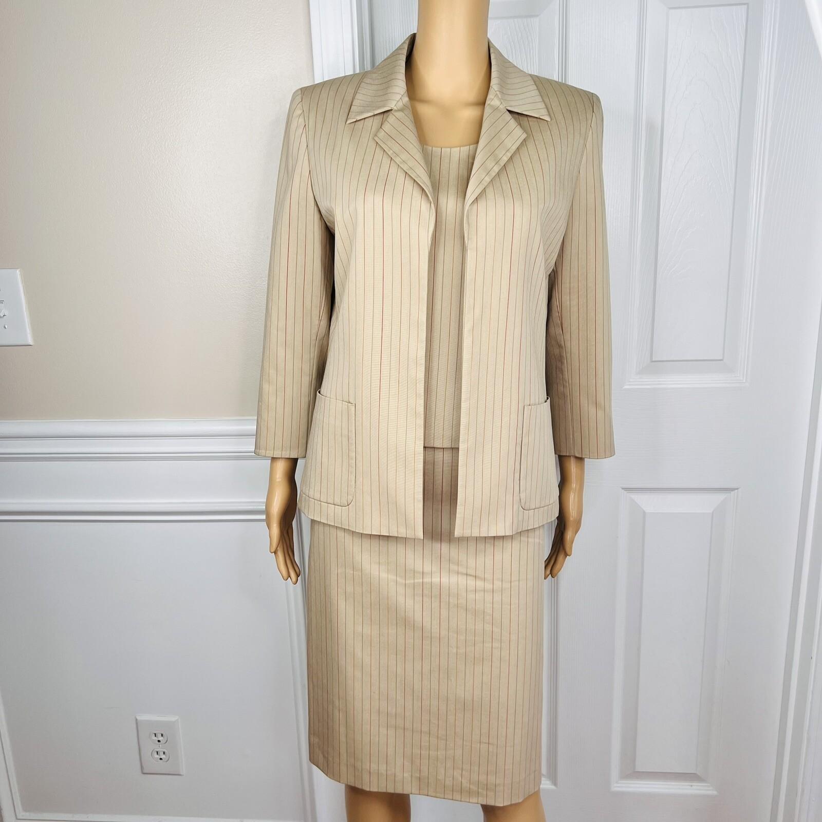 10-1482.jpg KASPER 3PC Tortilla Striped Polyester Stretchy Viscose Skirt Suit Top Size 6