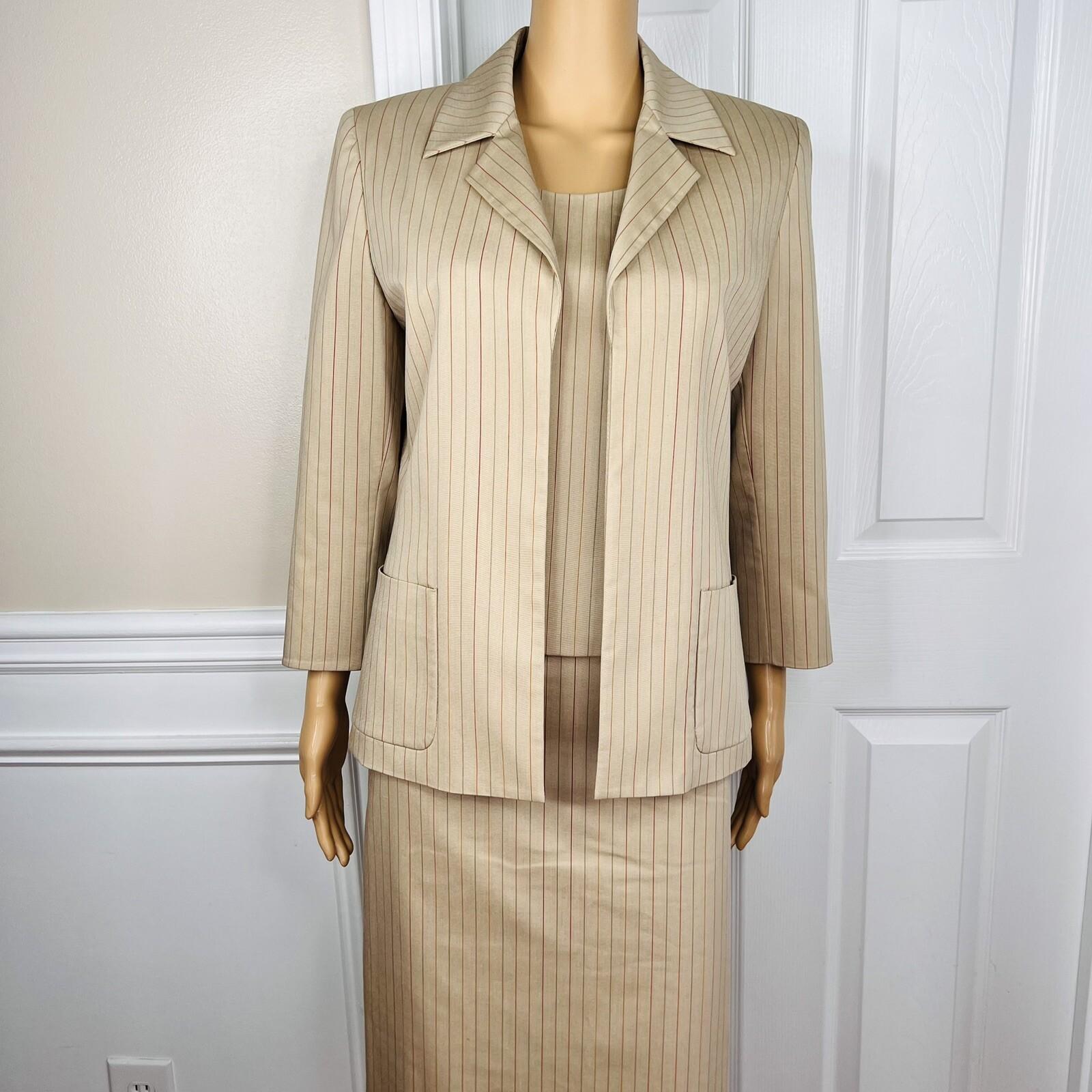 10-1483.jpg KASPER 3PC Tortilla Striped Polyester Stretchy Viscose Skirt Suit Top Size 6