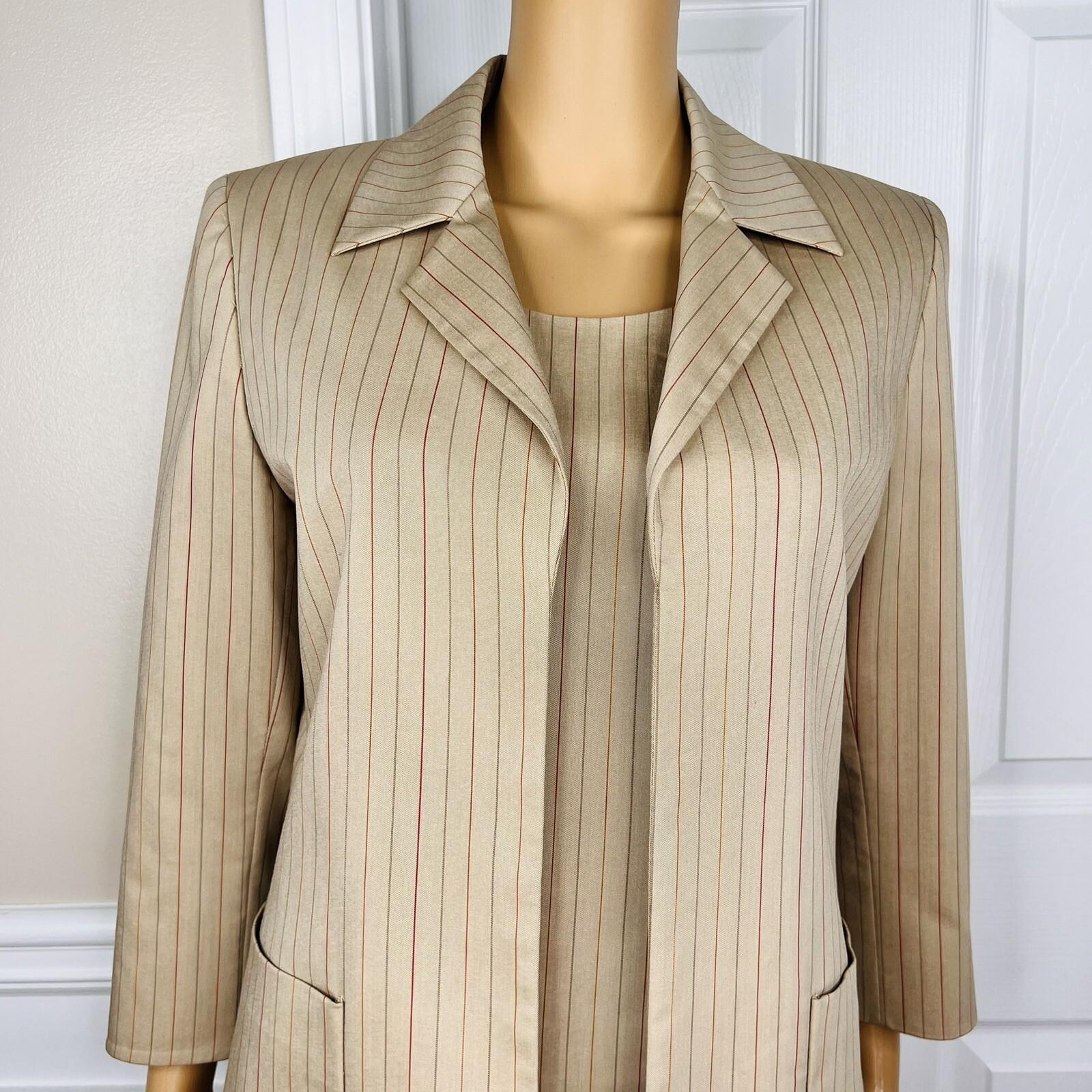 10-1484.jpg KASPER 3PC Tortilla Striped Polyester Stretchy Viscose Skirt Suit Top Size 6