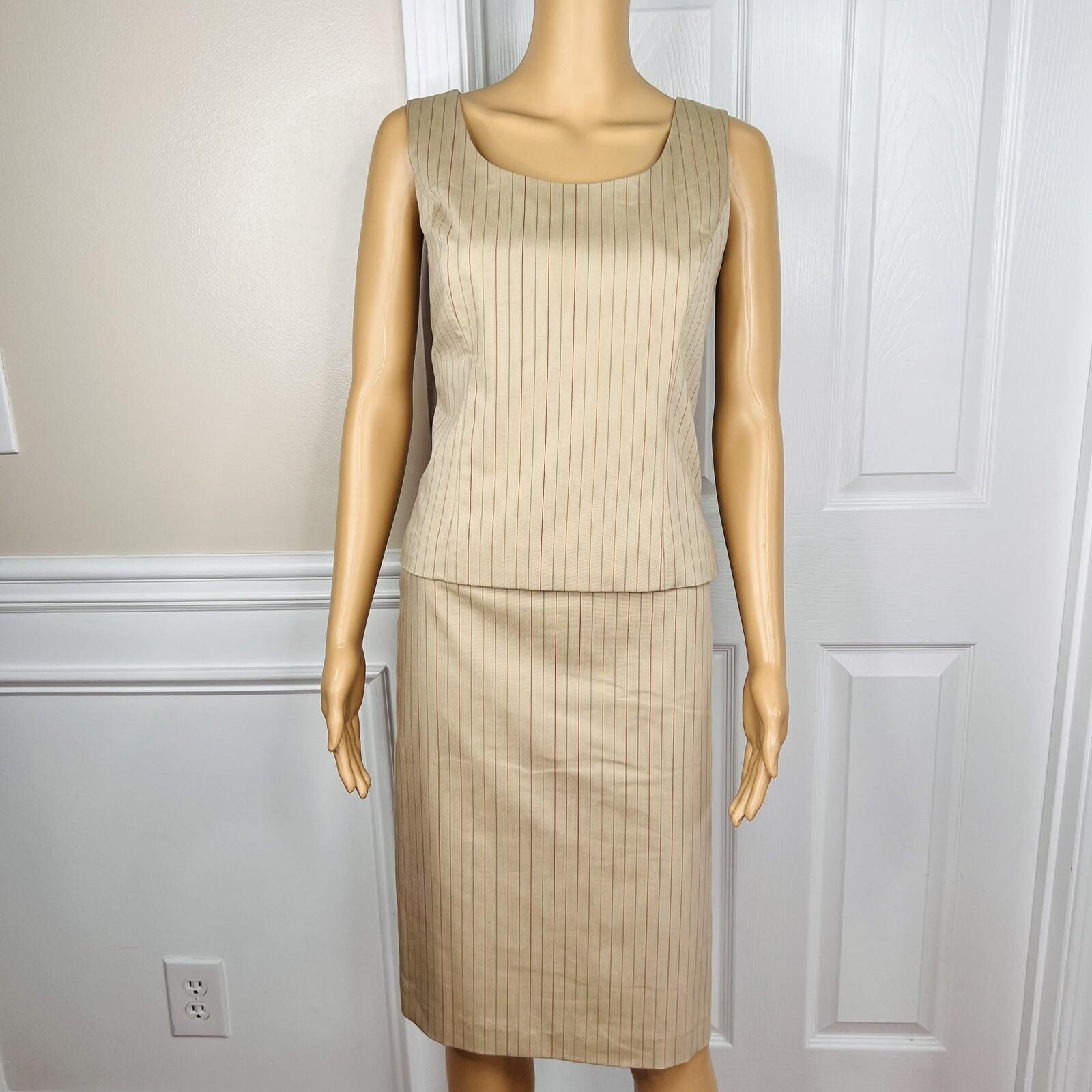 10-1485.jpg KASPER 3PC Tortilla Striped Polyester Stretchy Viscose Skirt Suit Top Size 6