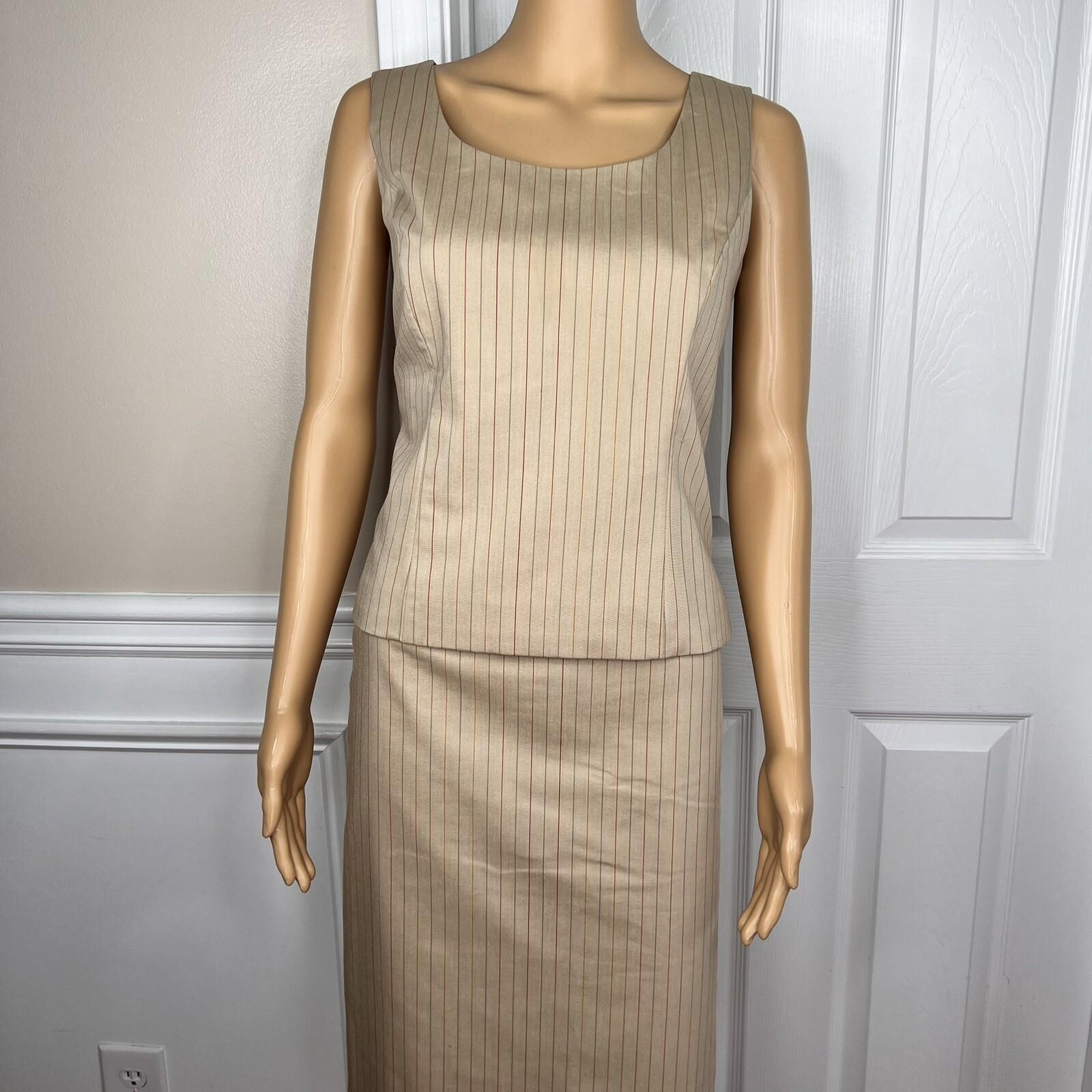 10-1486.jpg KASPER 3PC Tortilla Striped Polyester Stretchy Viscose Skirt Suit Top Size 6