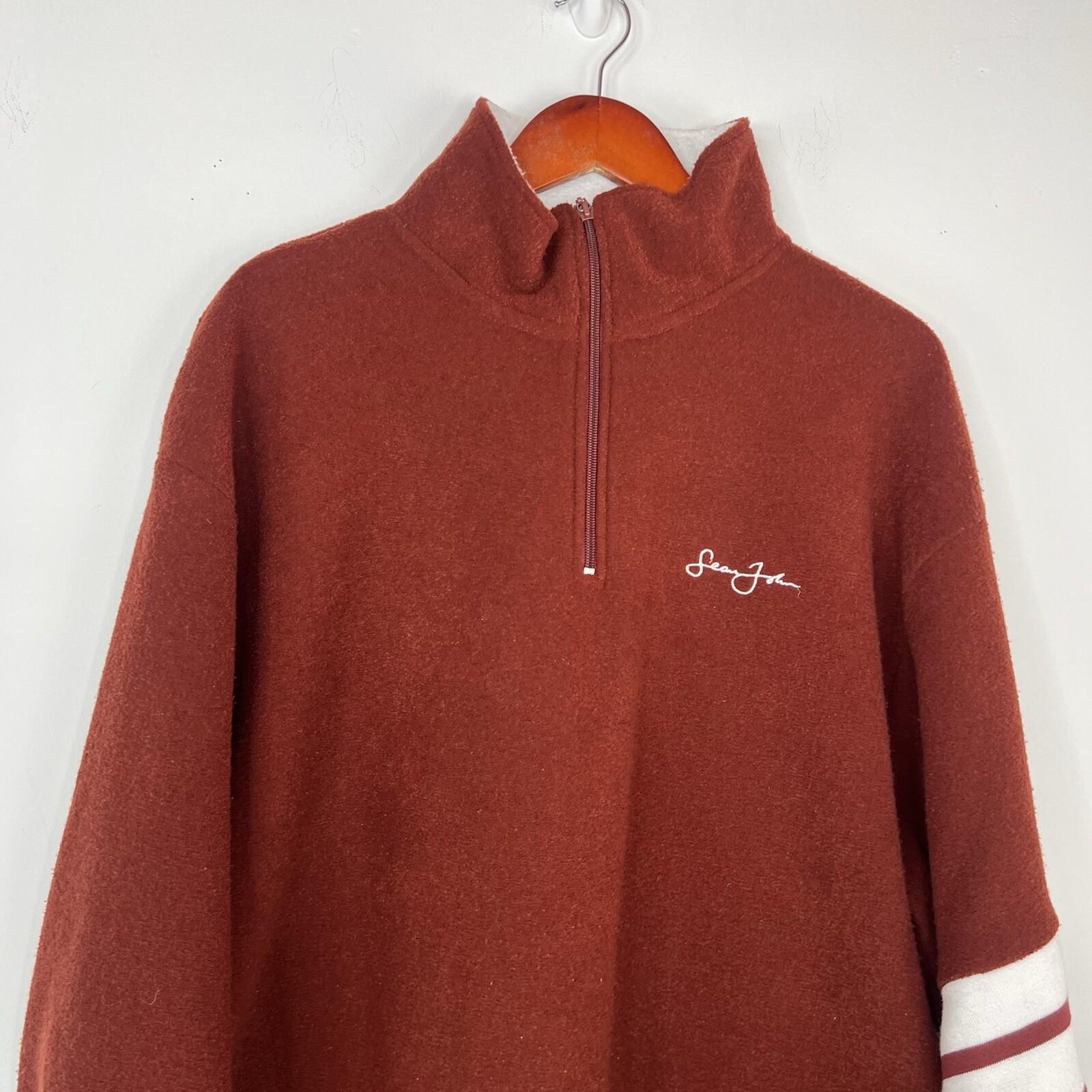 Sean John Vtg Track Pant Suit Set XL Maroon Fleece Half Zip Athleisure Y2K 2PC