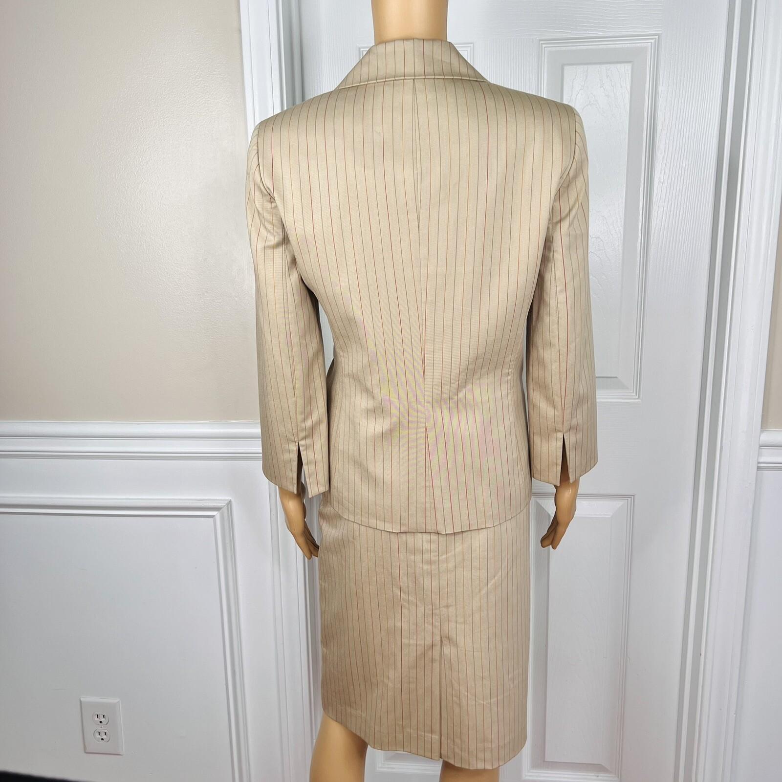 10-1490.jpg KASPER 3PC Tortilla Striped Polyester Stretchy Viscose Skirt Suit Top Size 6