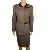 KASPER Women 2PC Brown Tweed Lined Stand Up Collar Skirt Suit Size 14P