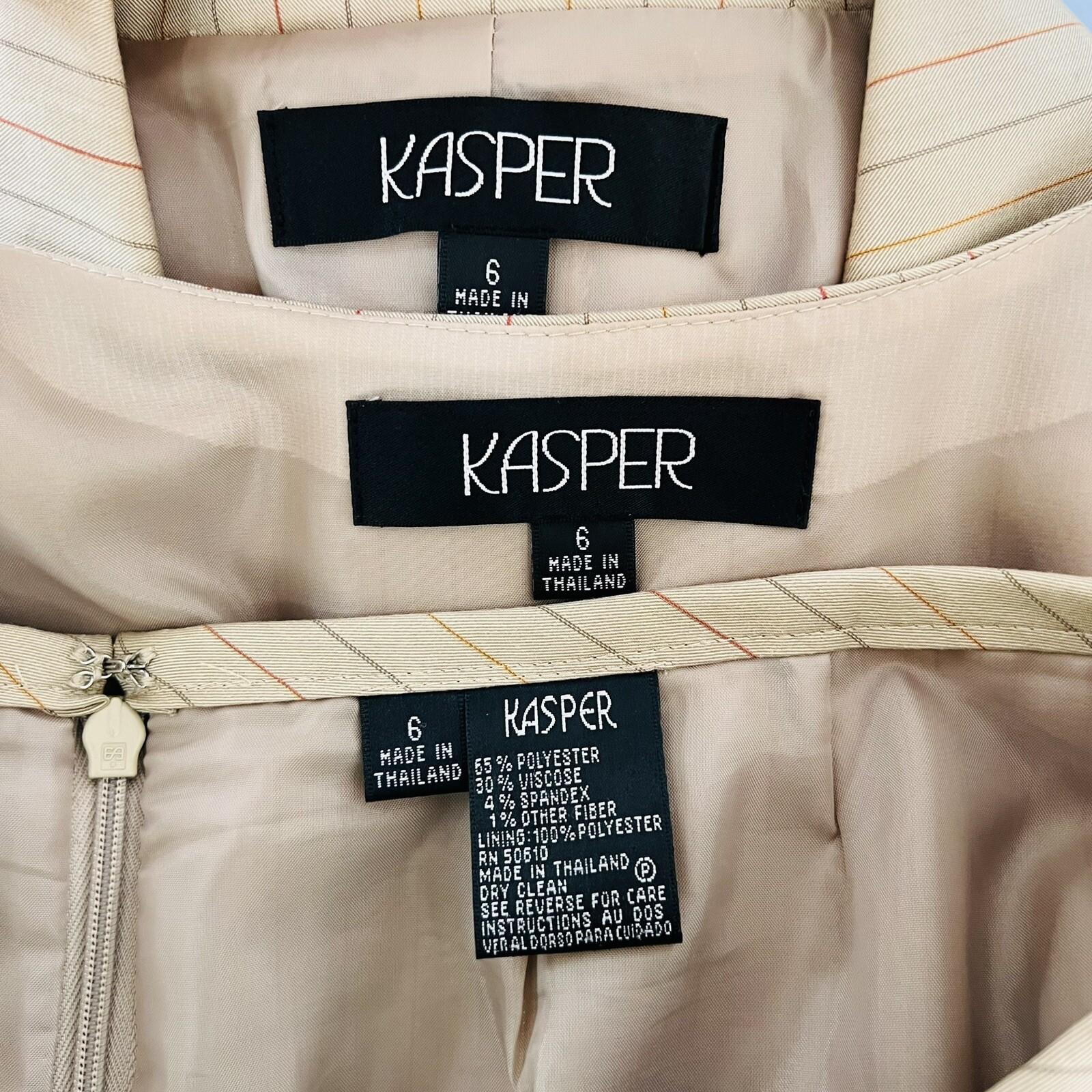10-1494.jpg KASPER 3PC Tortilla Striped Polyester Stretchy Viscose Skirt Suit Top Size 6