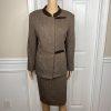 KASPER Women 2PC Brown Tweed Lined Stand Up Collar Skirt Suit Size 14P