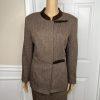 KASPER Women 2PC Brown Tweed Lined Stand Up Collar Skirt Suit Size 14P