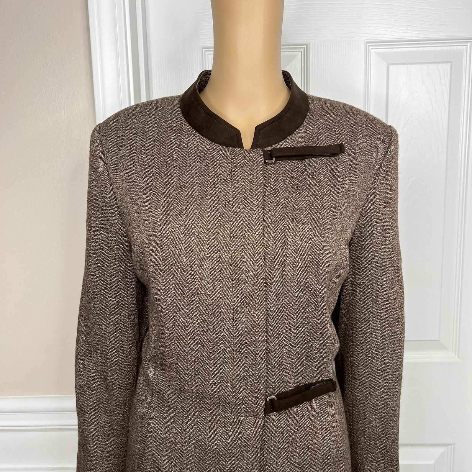 KASPER Women 2PC Brown Tweed Lined Stand Up Collar Skirt Suit Size 14P