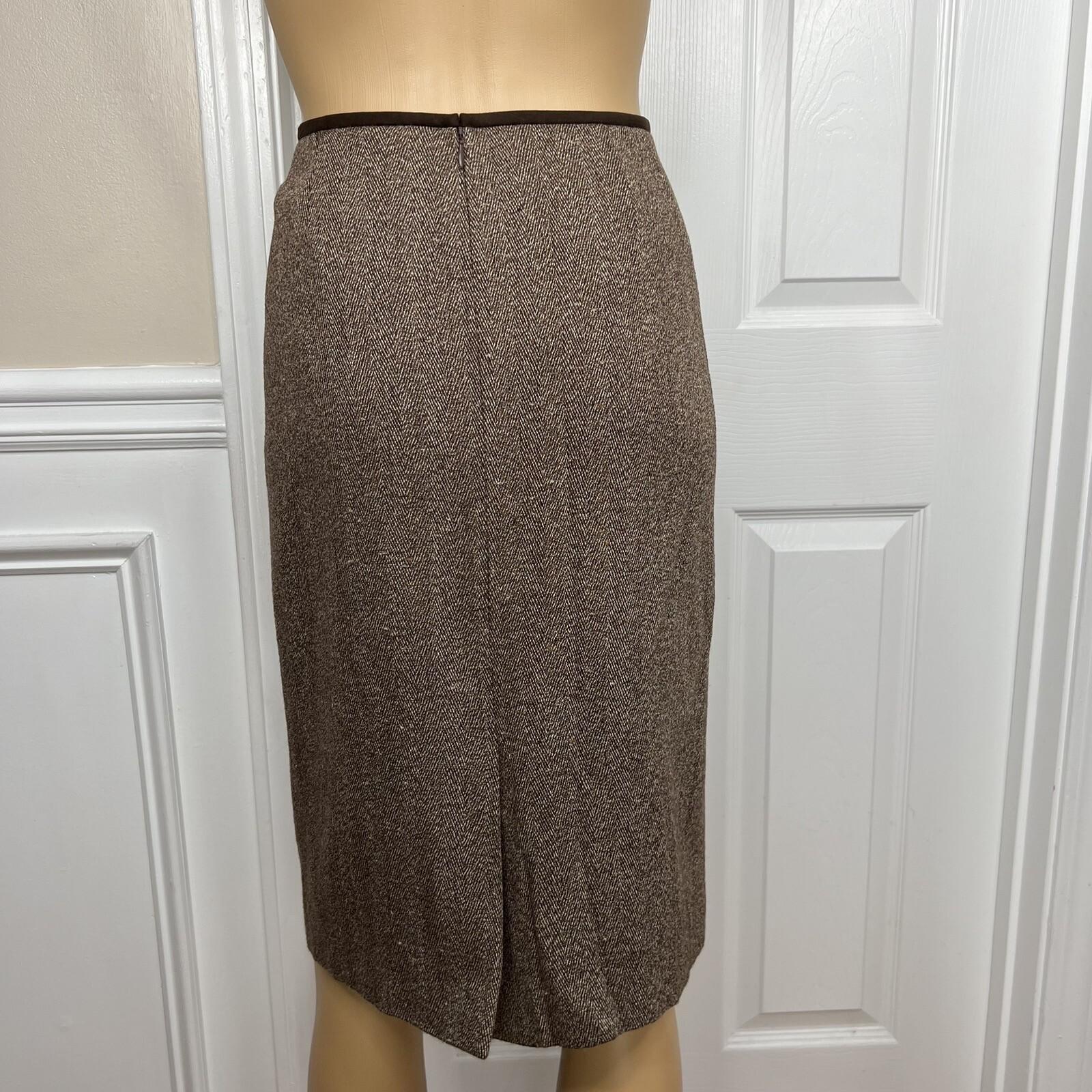 KASPER Women 2PC Brown Tweed Lined Stand Up Collar Skirt Suit Size 14P