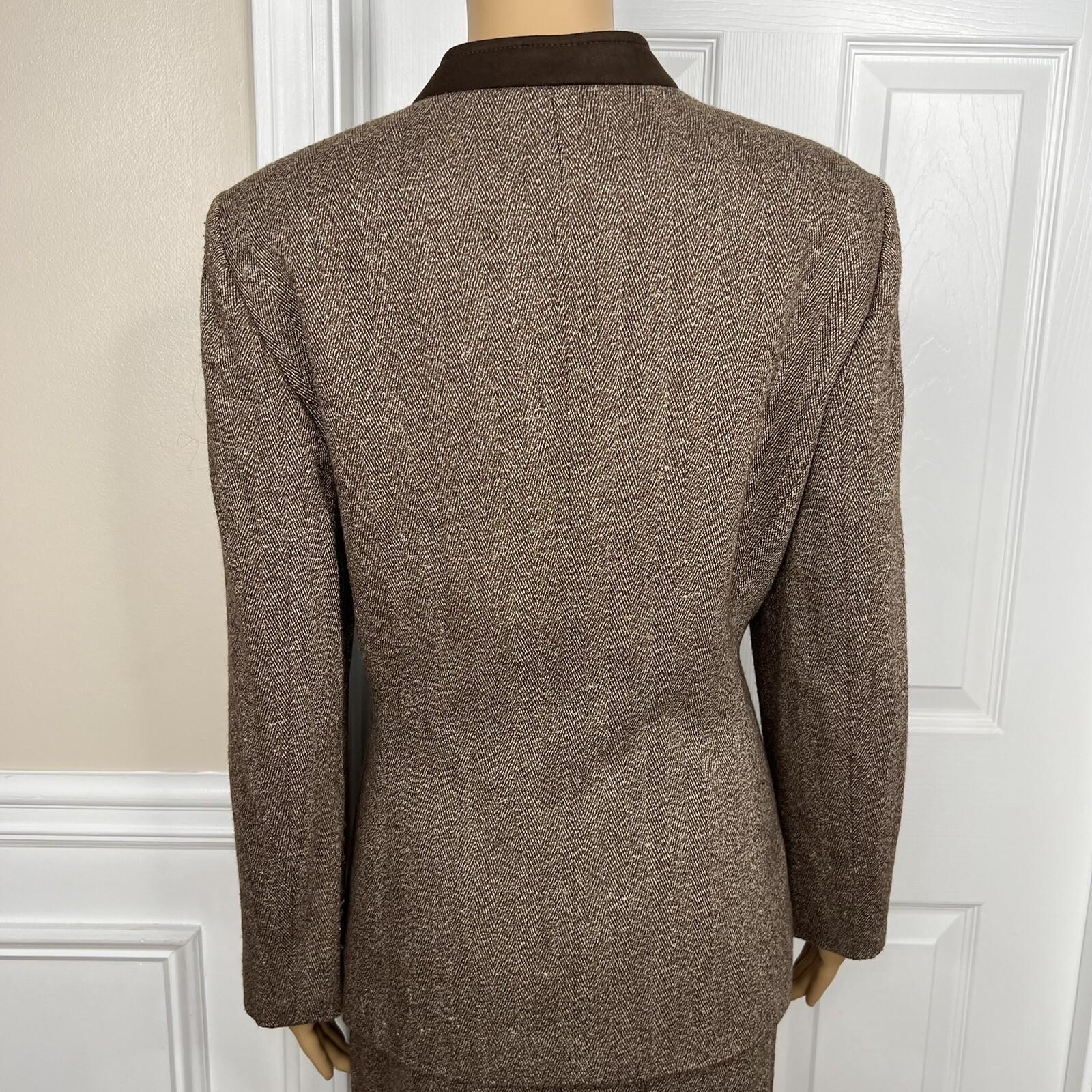 KASPER Women 2PC Brown Tweed Lined Stand Up Collar Skirt Suit Size 14P