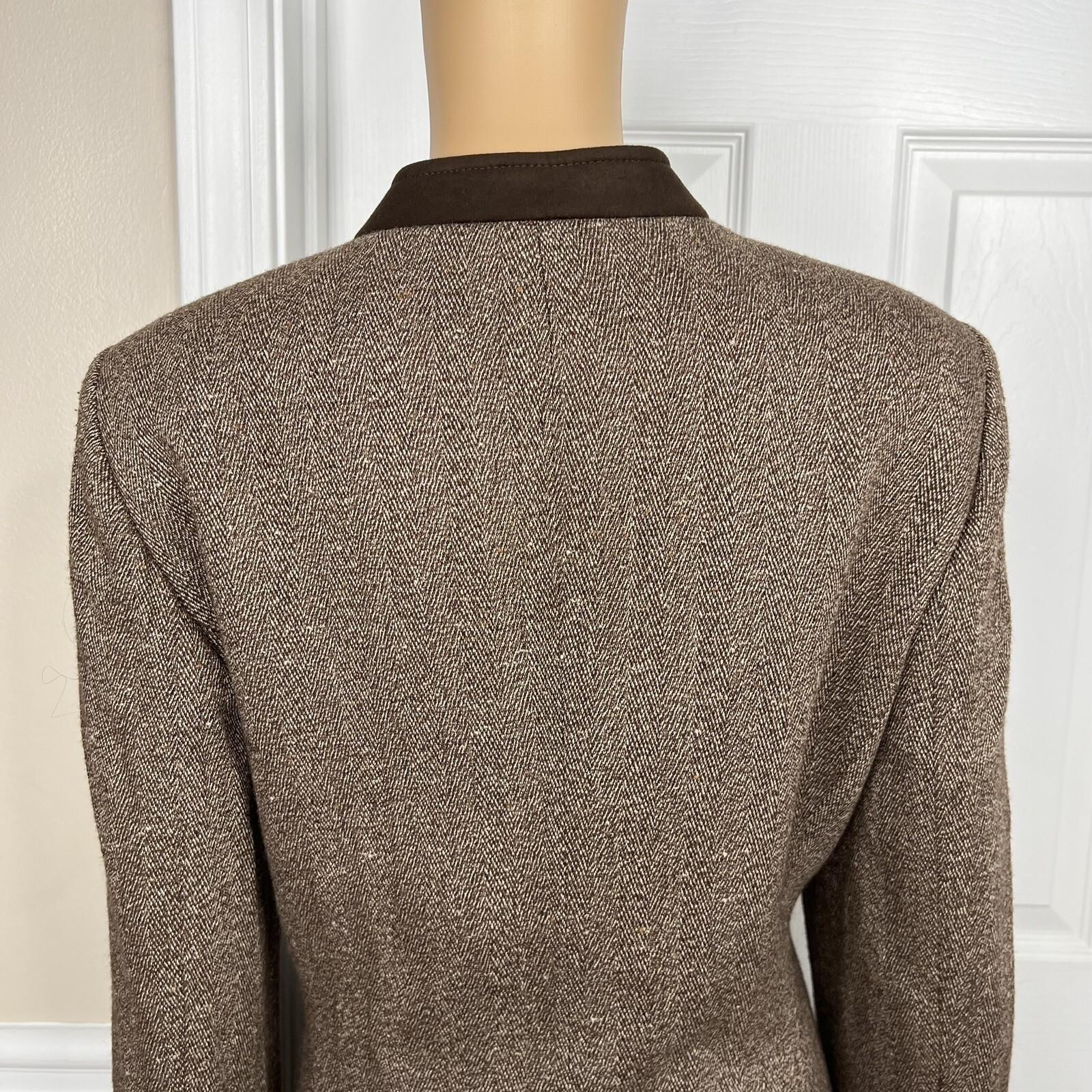KASPER Women 2PC Brown Tweed Lined Stand Up Collar Skirt Suit Size 14P