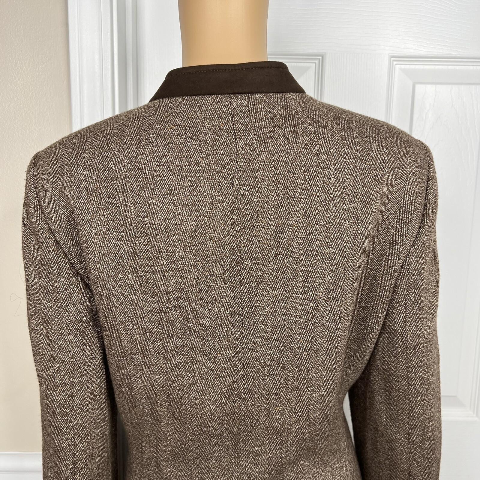 KASPER Women 2PC Brown Tweed Lined Stand Up Collar Skirt Suit Size 14P