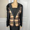 10-1506.jpg TERRAMINA Polyester Skirt Suit Size 16 Black Tan Lined Collarless Cocktail 2PC