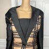 10-1507.jpg TERRAMINA Polyester Skirt Suit Size 16 Black Tan Lined Collarless Cocktail 2PC