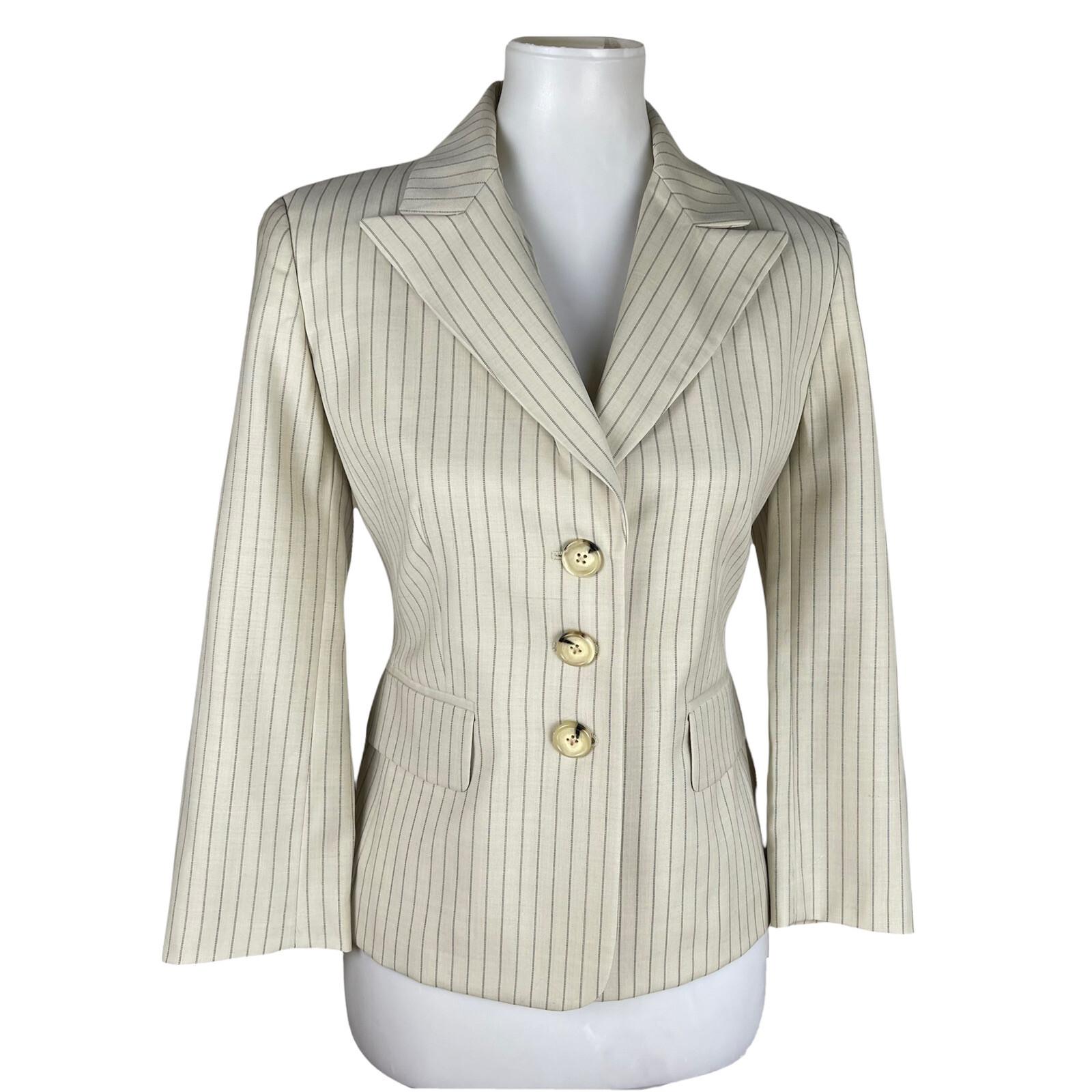 MICHAEL KORS Women 1PC Beige Striped Polyester Lined Blazer Size 6