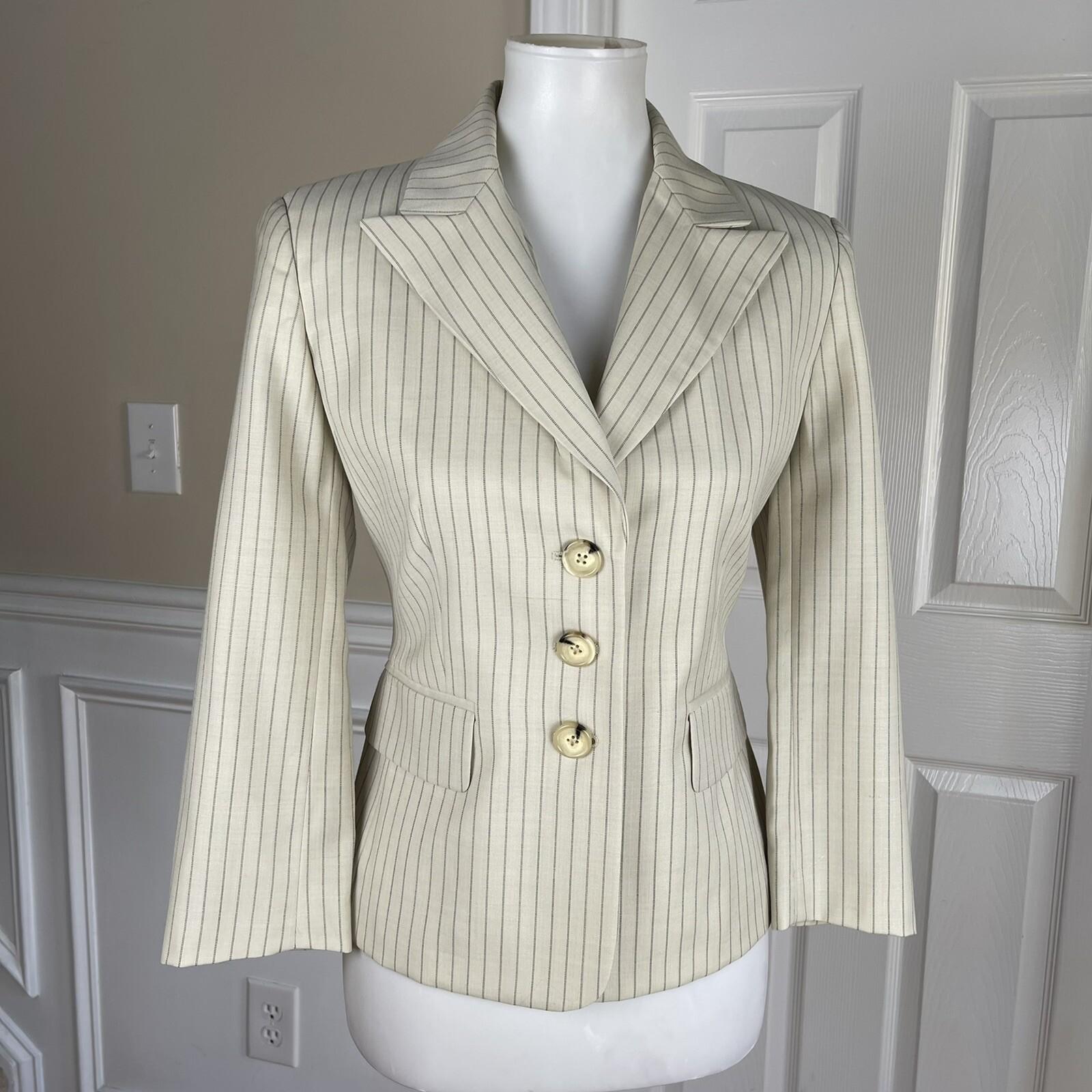MICHAEL KORS Women 1PC Beige Striped Polyester Lined Blazer Size 6
