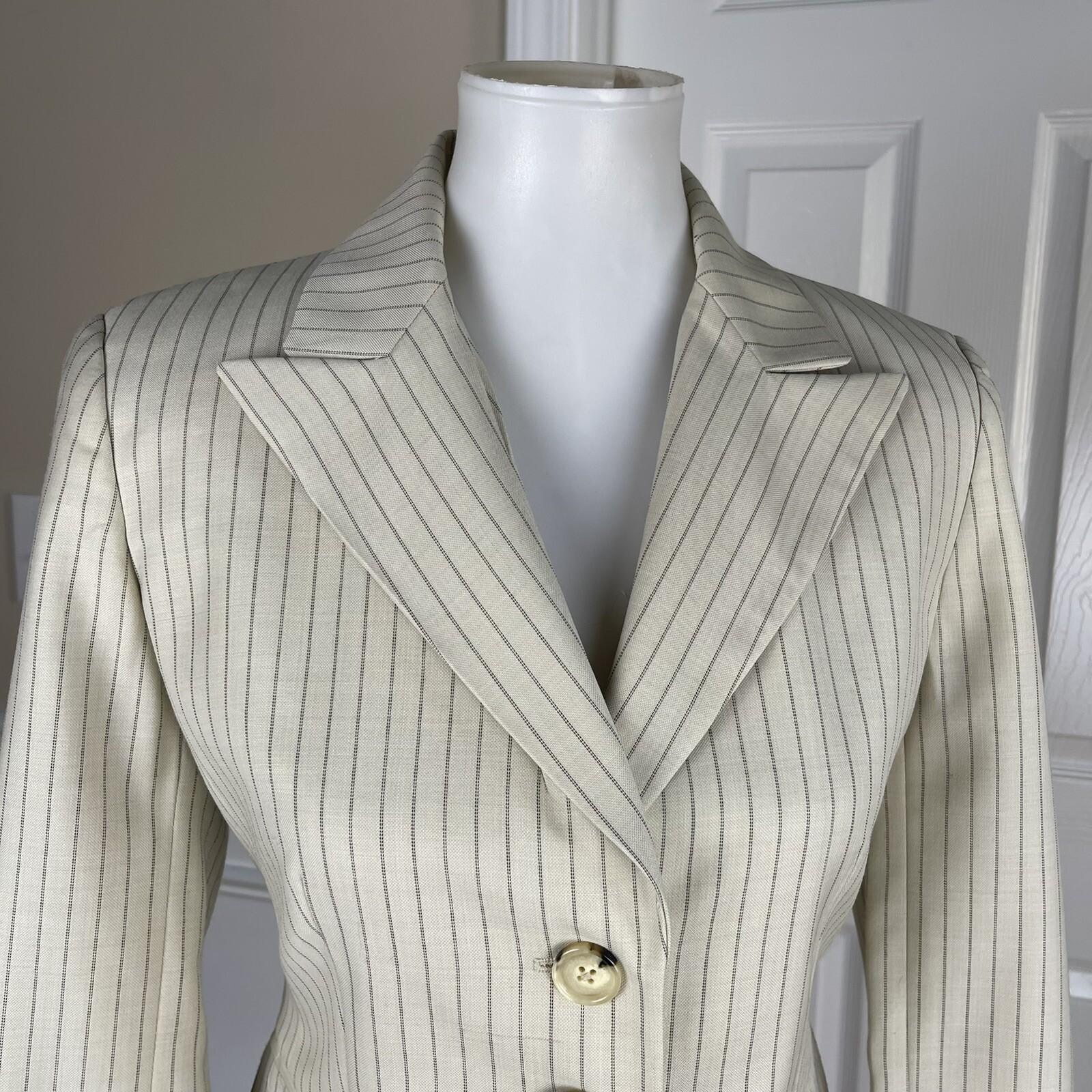 MICHAEL KORS Women 1PC Beige Striped Polyester Lined Blazer Size 6
