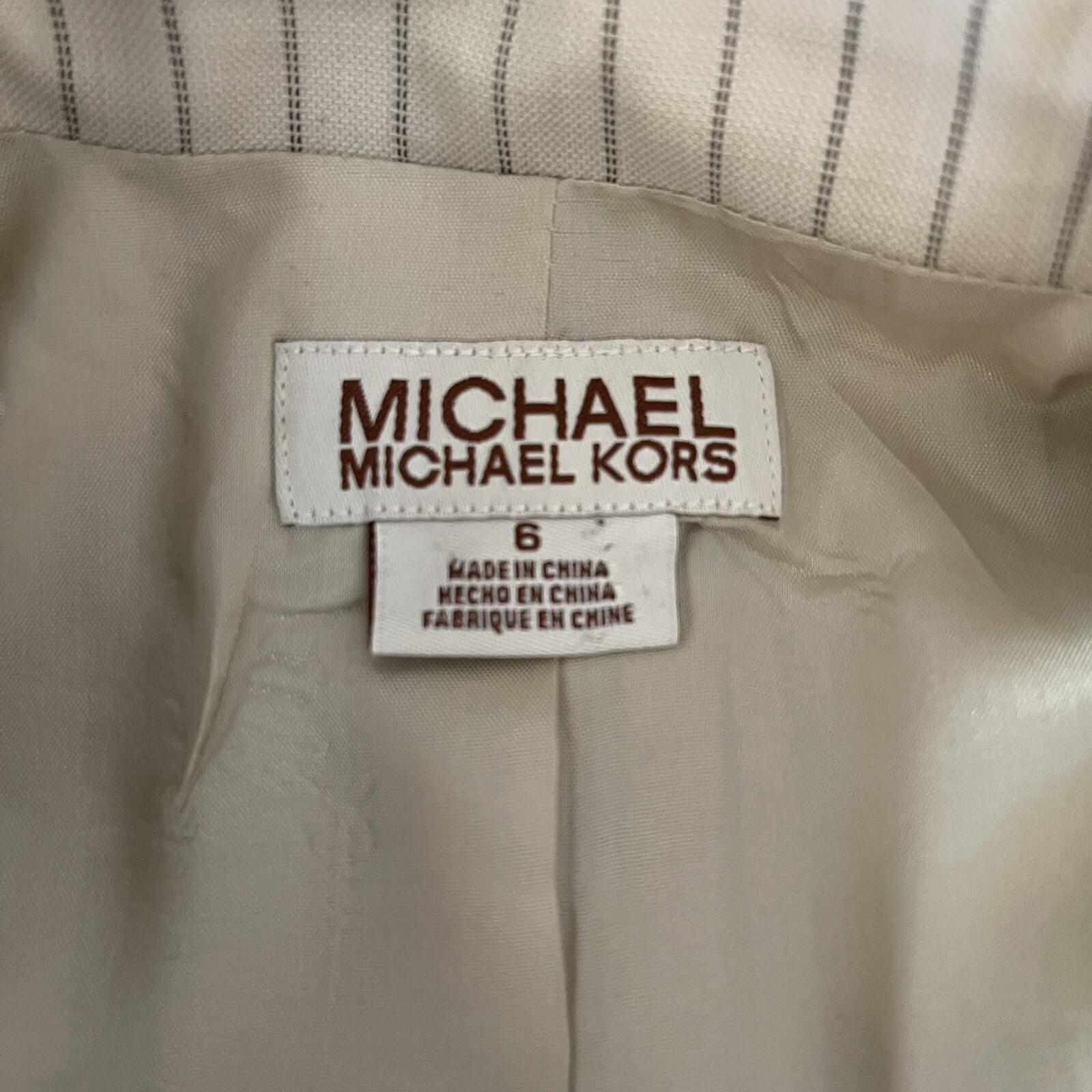 MICHAEL KORS Women 1PC Beige Striped Polyester Lined Blazer Size 6