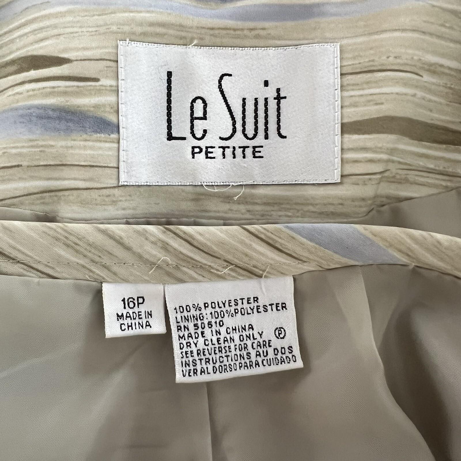 Le Suit Women Polyester Skirt Suit Size 16P Beige Multi 2 Piece Collarless