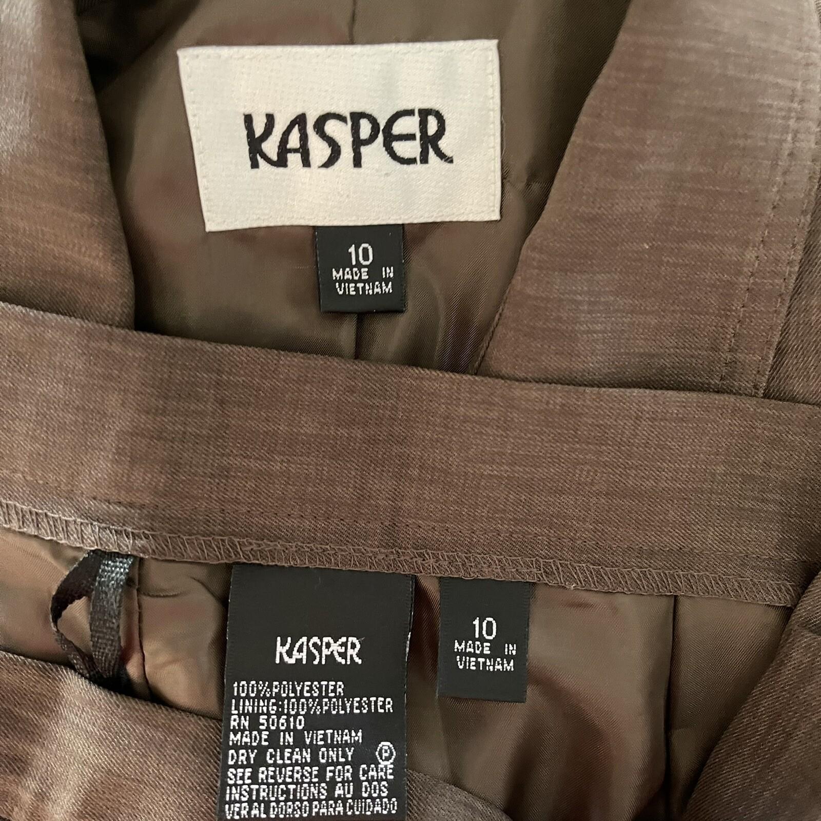 KASPER 2PC Open Front Darkwood Aurora Polyester Open Front Pant Suit Size 10