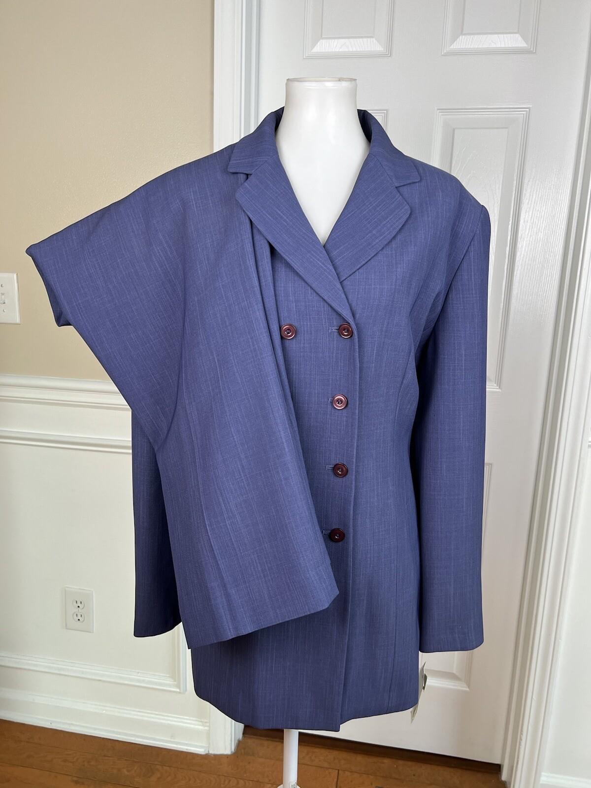 New LARRY LEVINE 2PC Purple Polyester Double Breasted Pant Suit SZ 18 MSRP 0