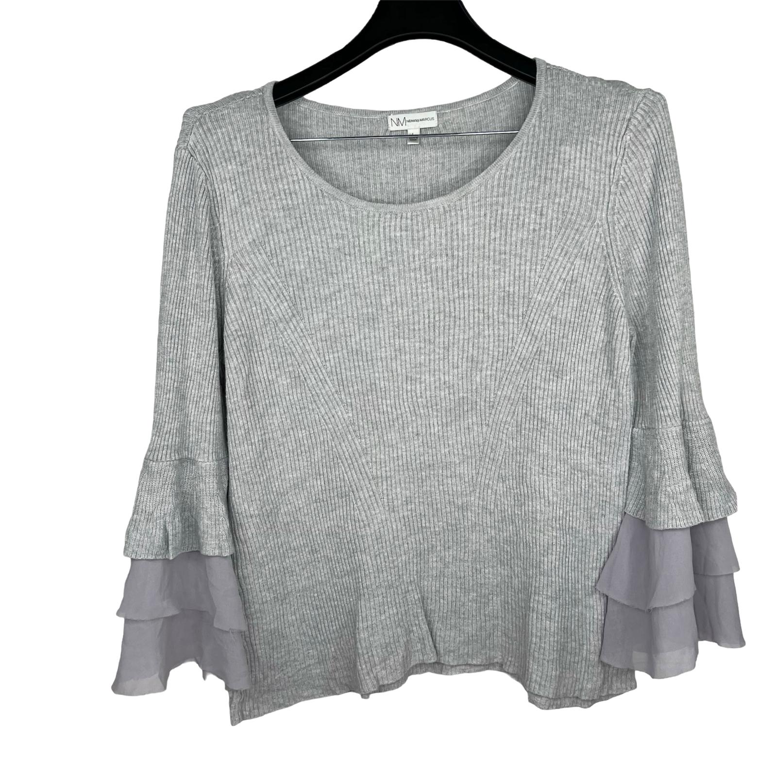 NEIMAN MARCUS Women Knit Viscose Woven Pull on Bell Sleeve Sweater Size L