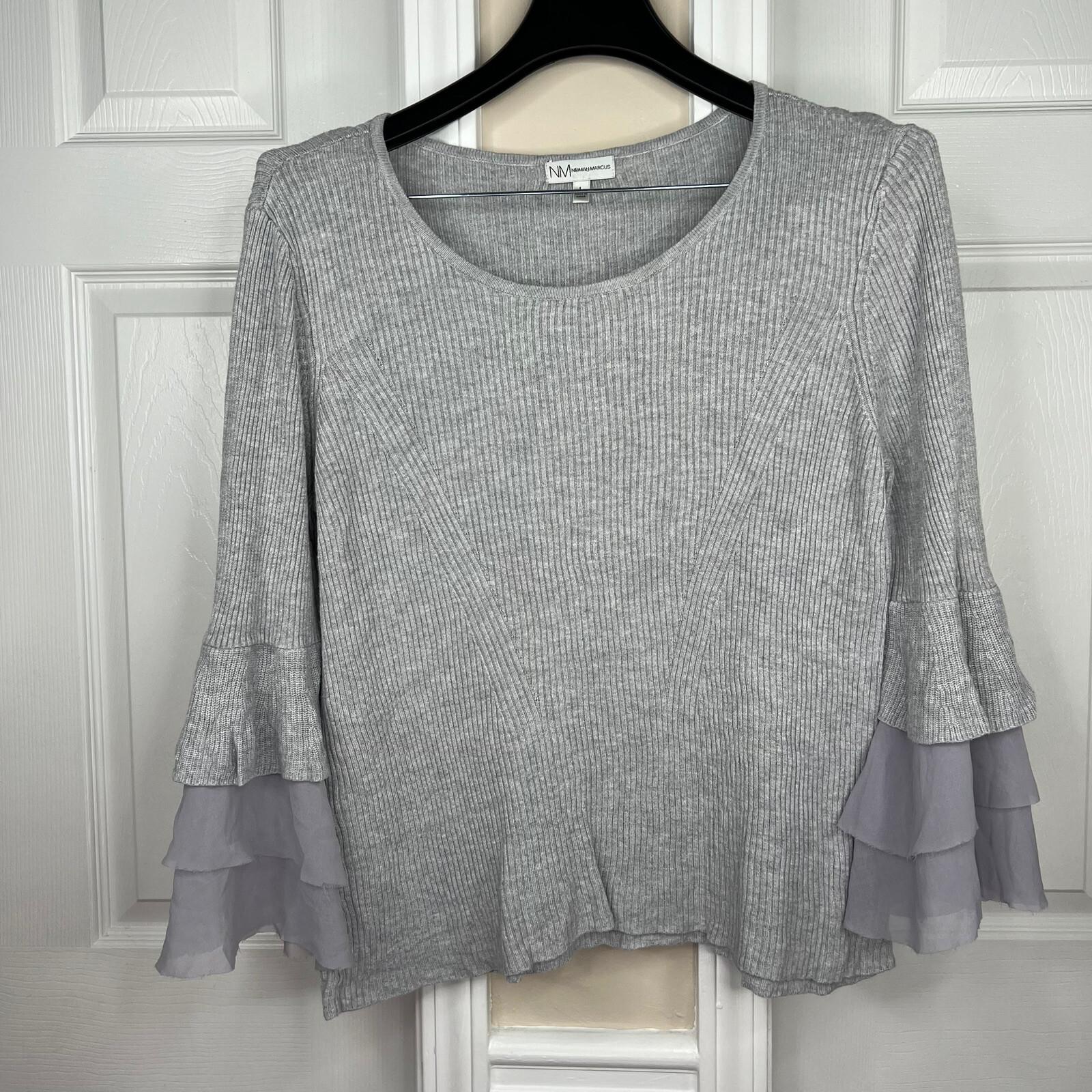 NEIMAN MARCUS Women Knit Viscose Woven Pull on Bell Sleeve Sweater Size L