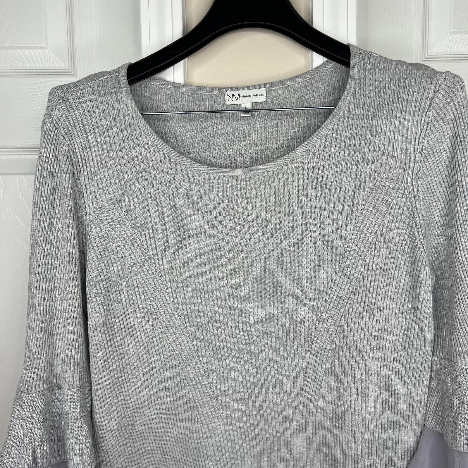 NEIMAN MARCUS Women Knit Viscose Woven Pull on Bell Sleeve Sweater Size L