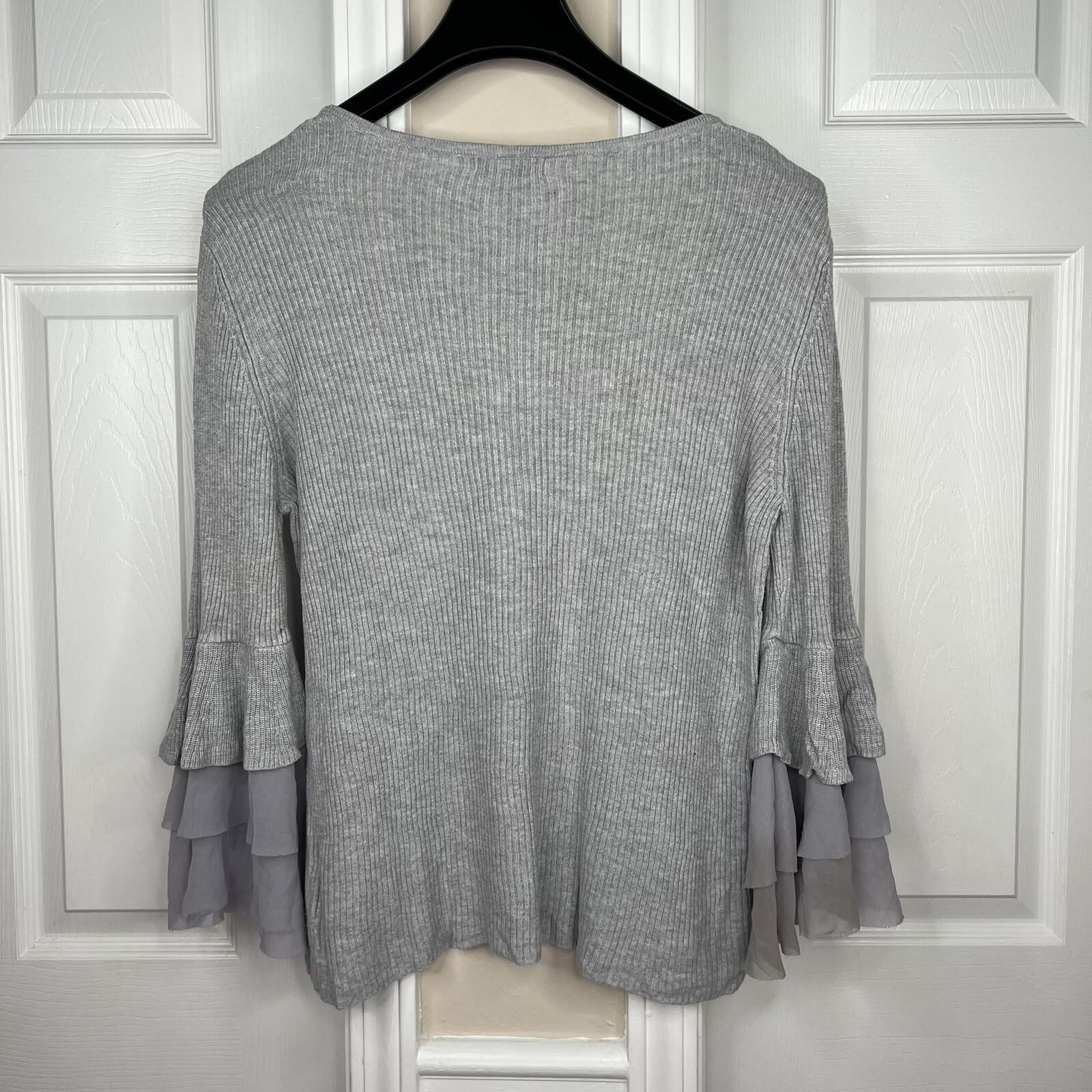 NEIMAN MARCUS Women Knit Viscose Woven Pull on Bell Sleeve Sweater Size L