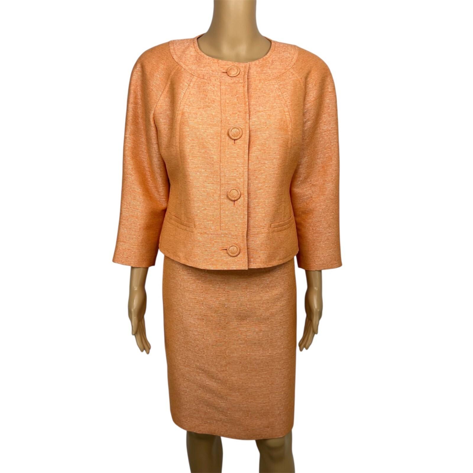 Suit Studio Polyester Rayon Skirt Suit 6P Orange Collarless Classic Lined 2PC