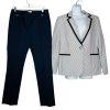 Tahari ASL Cotton Polyester Stretch Pant Suit 10 Navy Blue White Striped 2PC