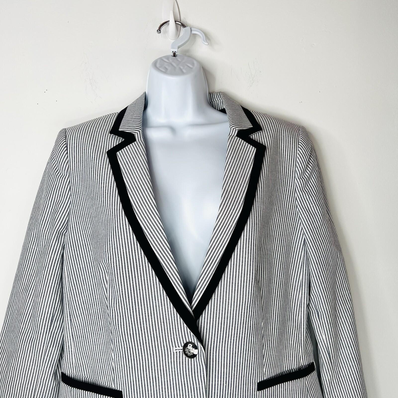 Tahari ASL Cotton Polyester Stretch Pant Suit 10 Navy Blue White Striped 2PC