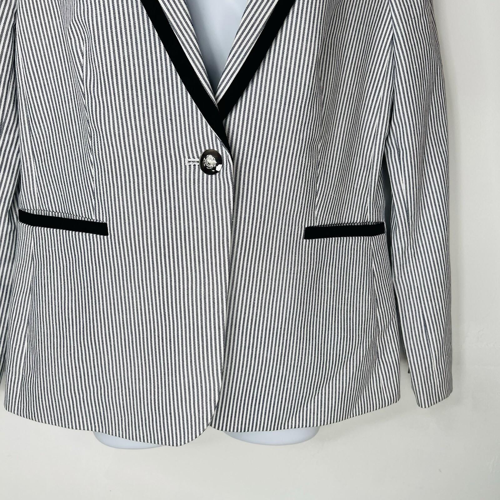 Tahari ASL Cotton Polyester Stretch Pant Suit 10 Navy Blue White Striped 2PC