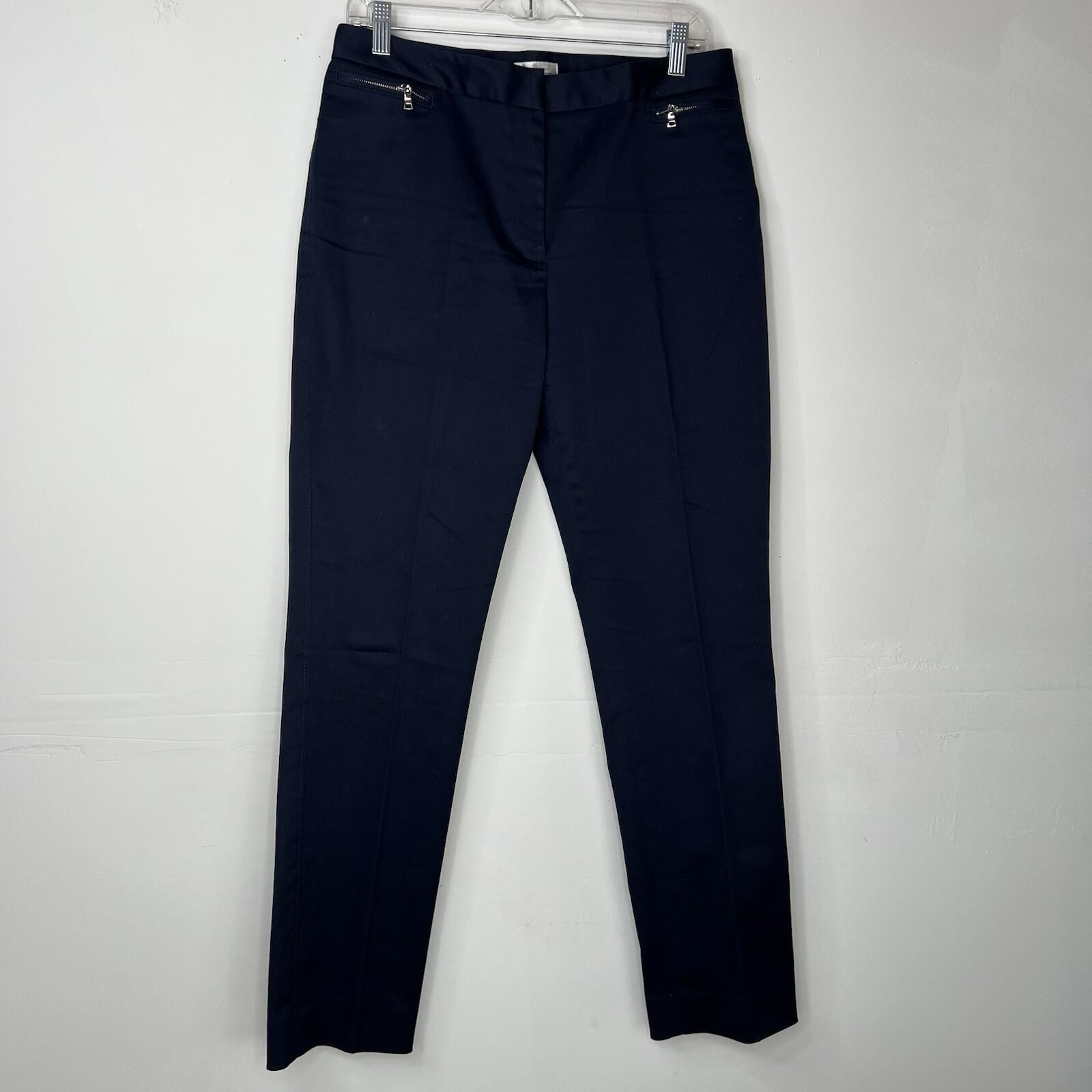 Tahari ASL Cotton Polyester Stretch Pant Suit 10 Navy Blue White Striped 2PC