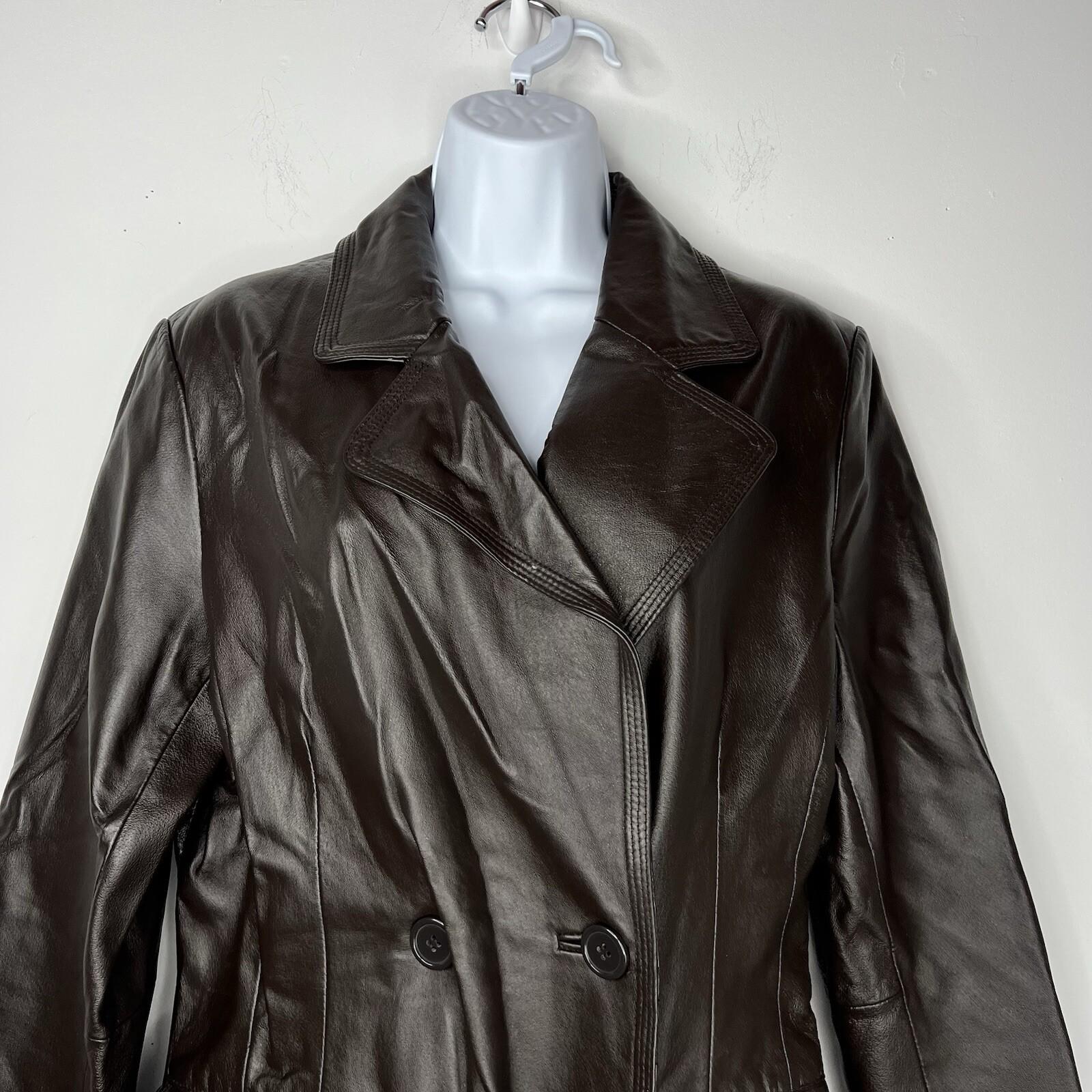 Newport News Leather Jacket Size M Brown Double Breasted Y2K Minimalist Preppy