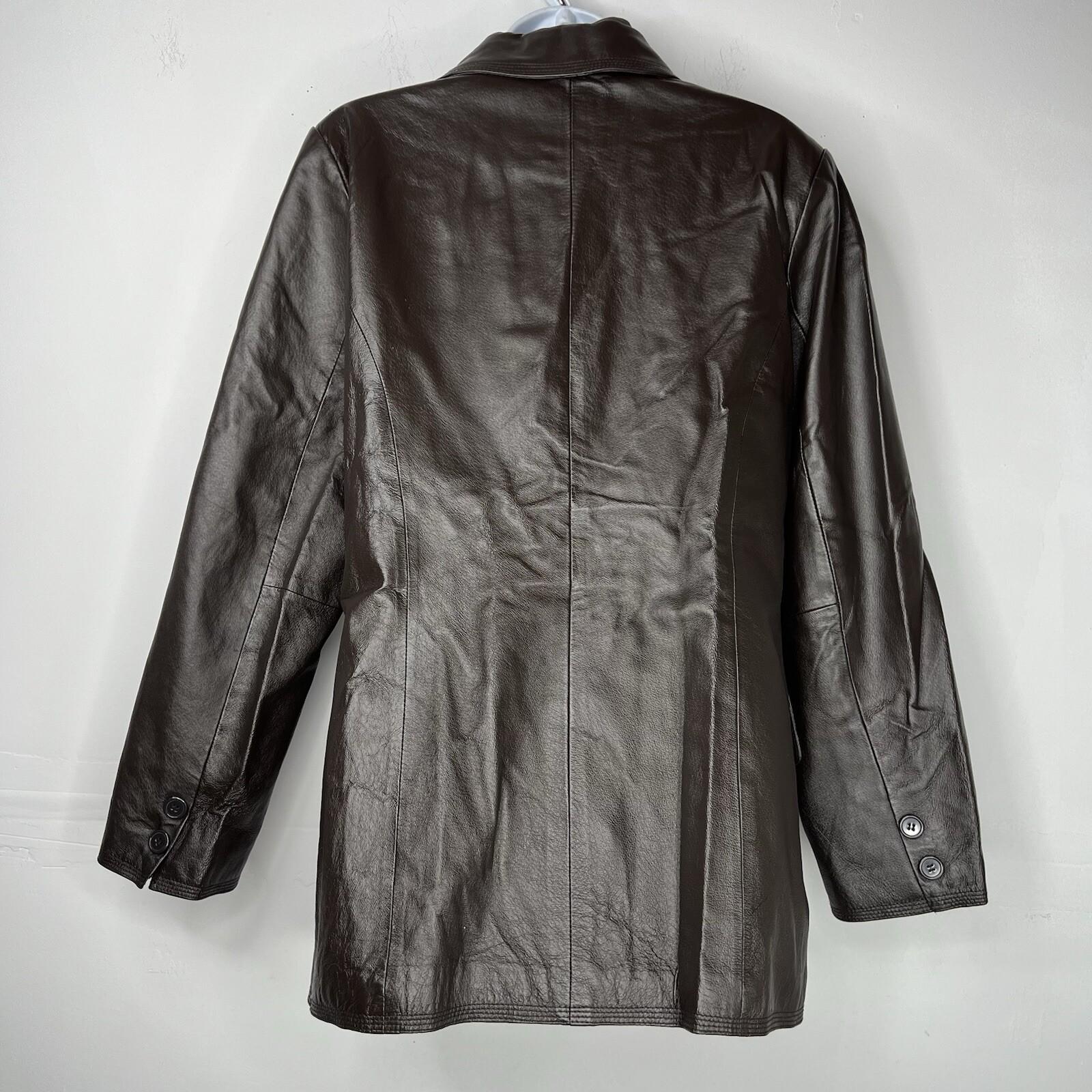 Newport News Leather Jacket Size M Brown Double Breasted Y2K Minimalist Preppy