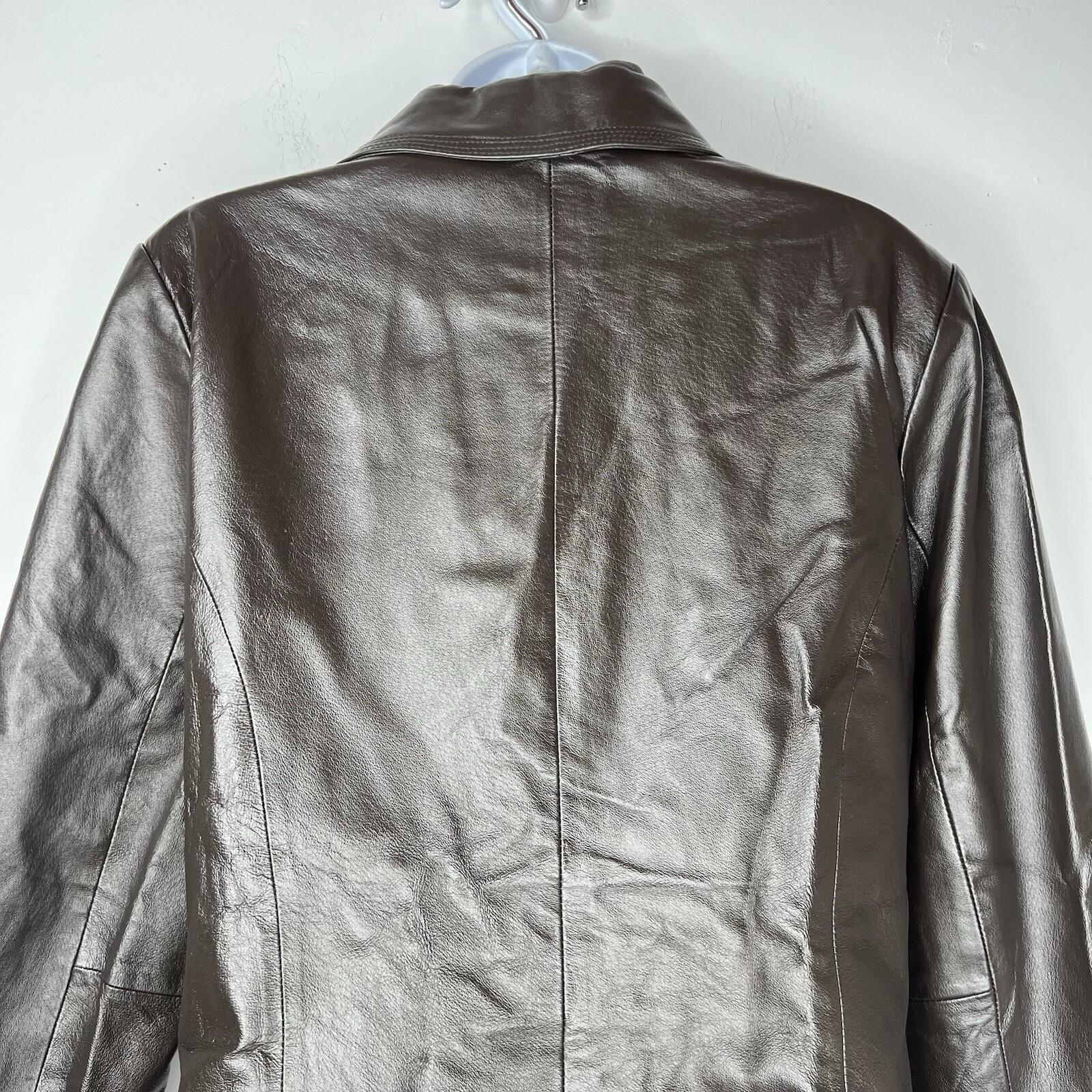 Newport News Leather Jacket Size M Brown Double Breasted Y2K Minimalist Preppy