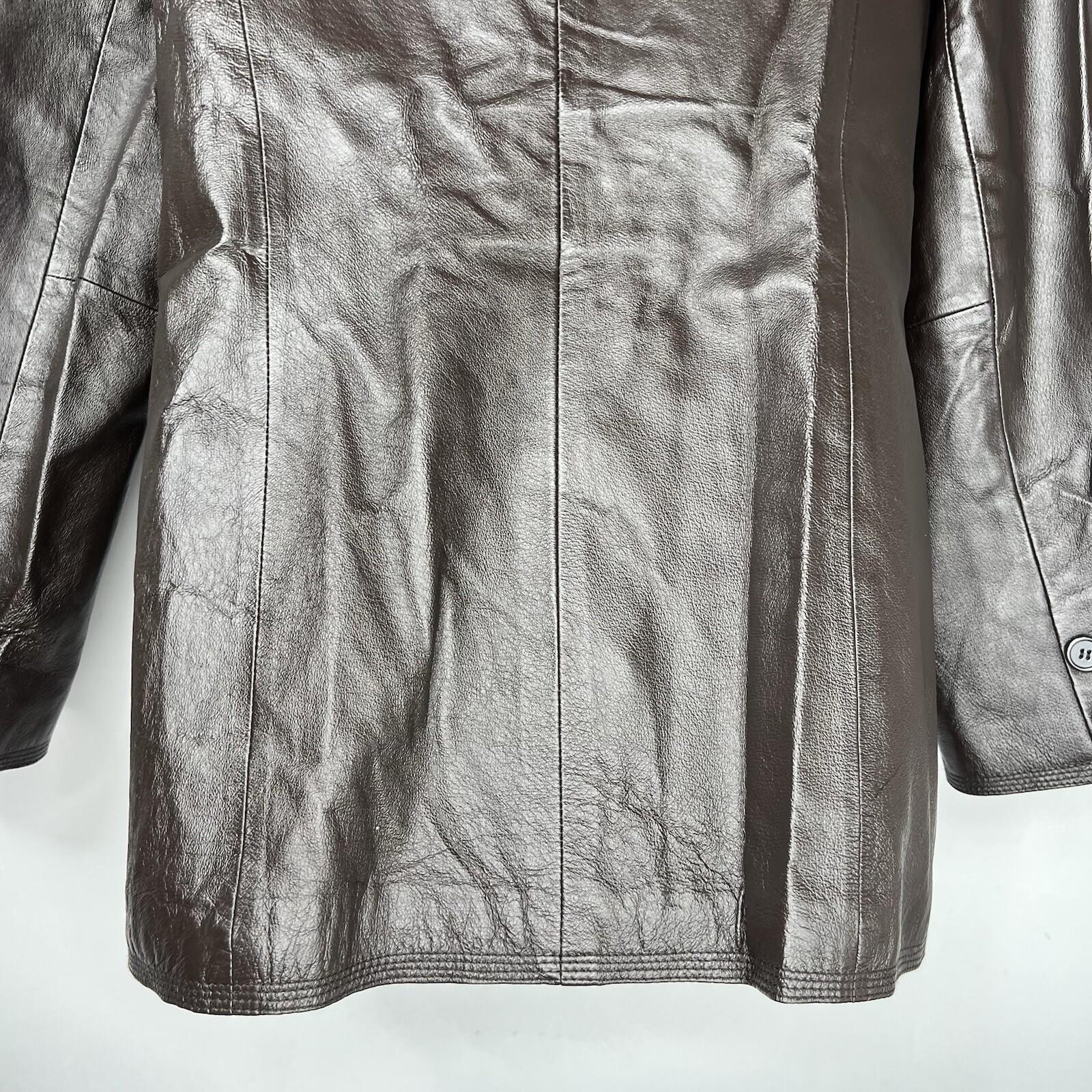 Newport News Leather Jacket Size M Brown Double Breasted Y2K Minimalist Preppy