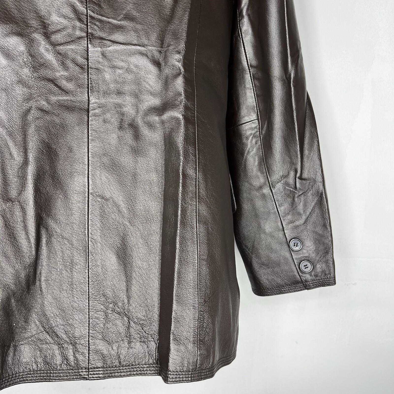 Newport News Leather Jacket Size M Brown Double Breasted Y2K Minimalist Preppy