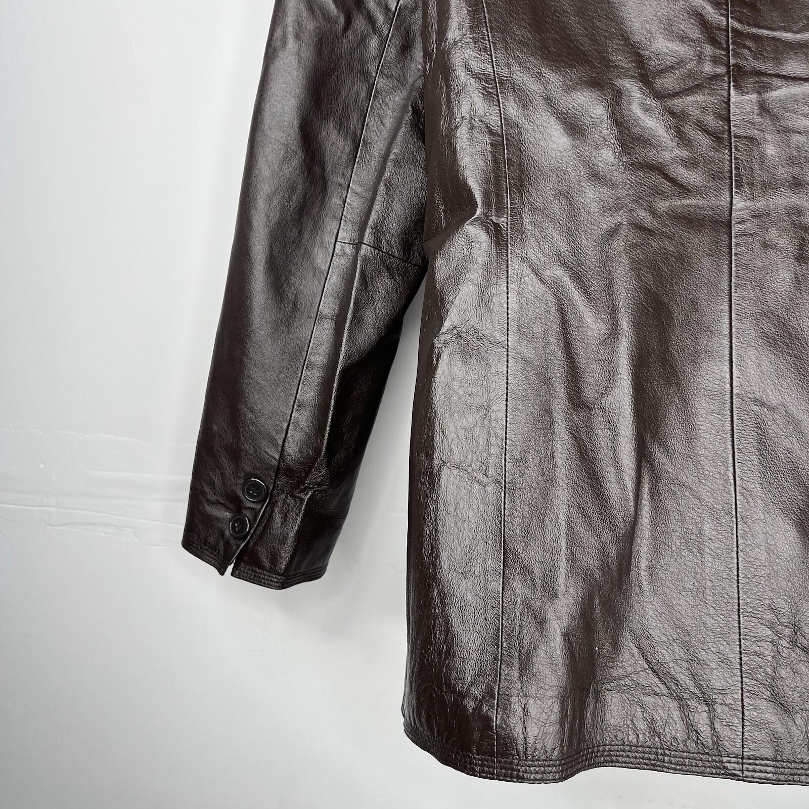 Newport News Leather Jacket Size M Brown Double Breasted Y2K Minimalist Preppy