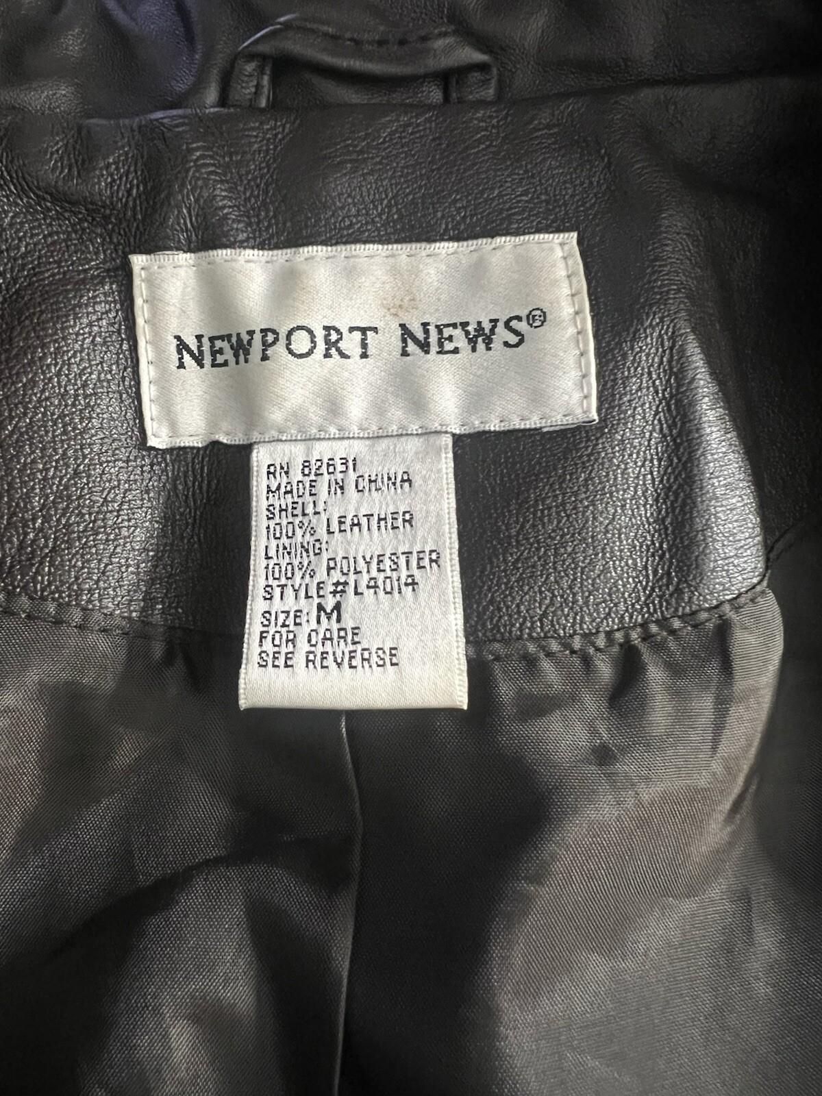 Newport News Leather Jacket Size M Brown Double Breasted Y2K Minimalist Preppy