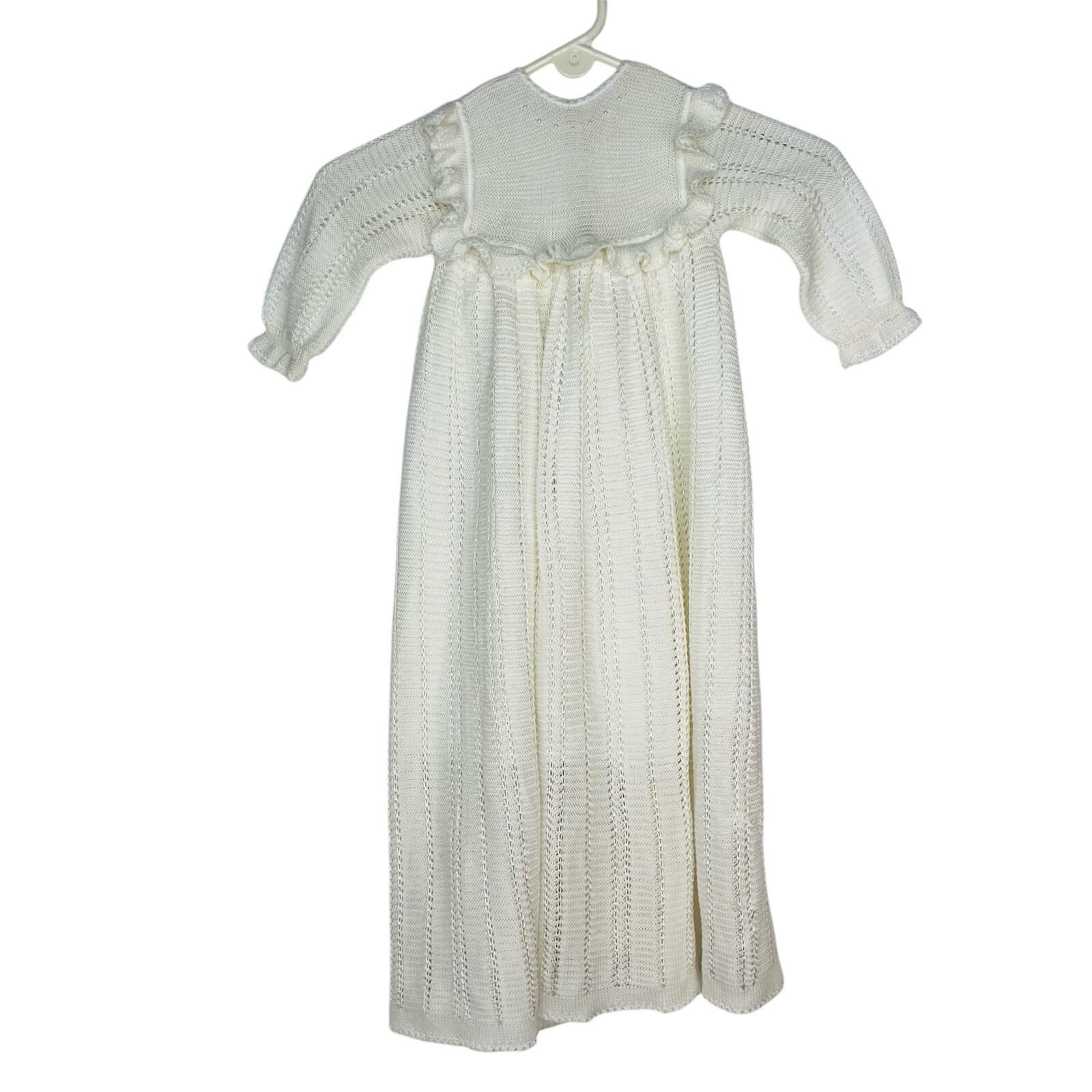 10-1614.jpg Renzo Vtg Christening Baby Gown 4T White Handknitted Ruffle Long Dress Baptism