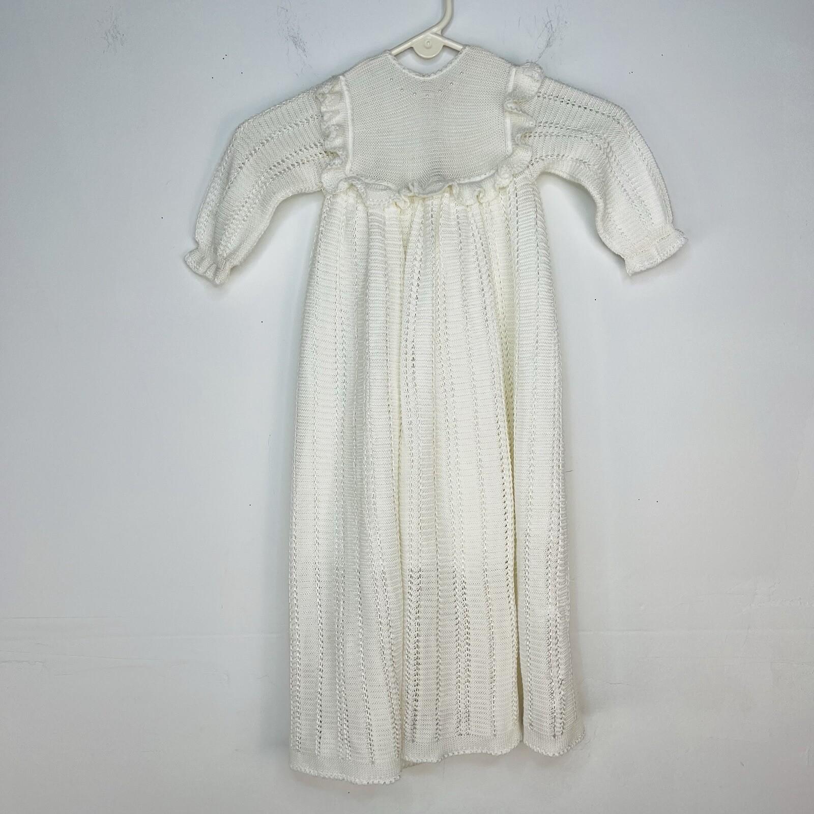 10-1615.jpg Renzo Vtg Christening Baby Gown 4T White Handknitted Ruffle Long Dress Baptism