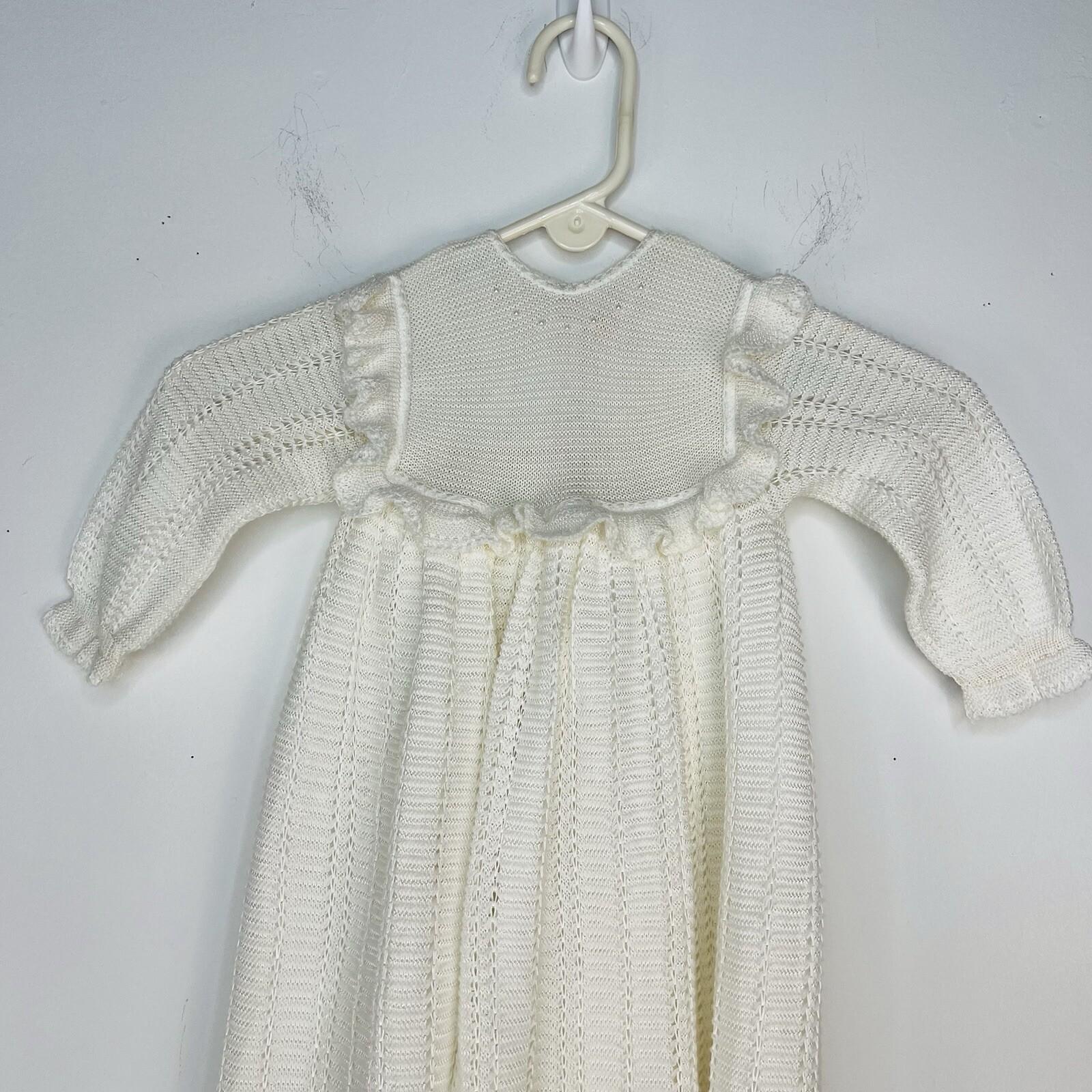 10-1616.jpg Renzo Vtg Christening Baby Gown 4T White Handknitted Ruffle Long Dress Baptism