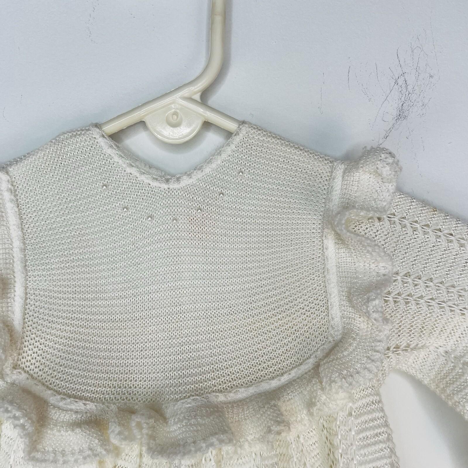 10-1617.jpg Renzo Vtg Christening Baby Gown 4T White Handknitted Ruffle Long Dress Baptism