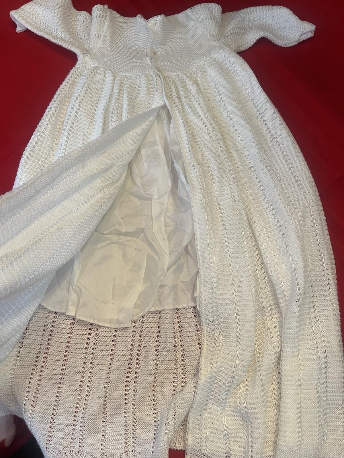 10-1621.jpg Renzo Vtg Christening Baby Gown 4T White Handknitted Ruffle Long Dress Baptism