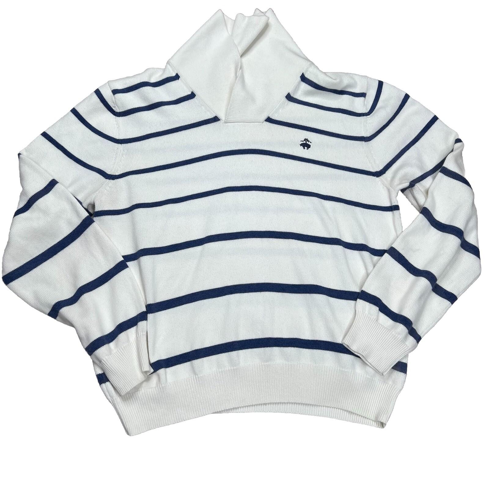 Brooks Brothers 346 Men Cotton White Blue Striped Shawl Collar Pullover  Size L